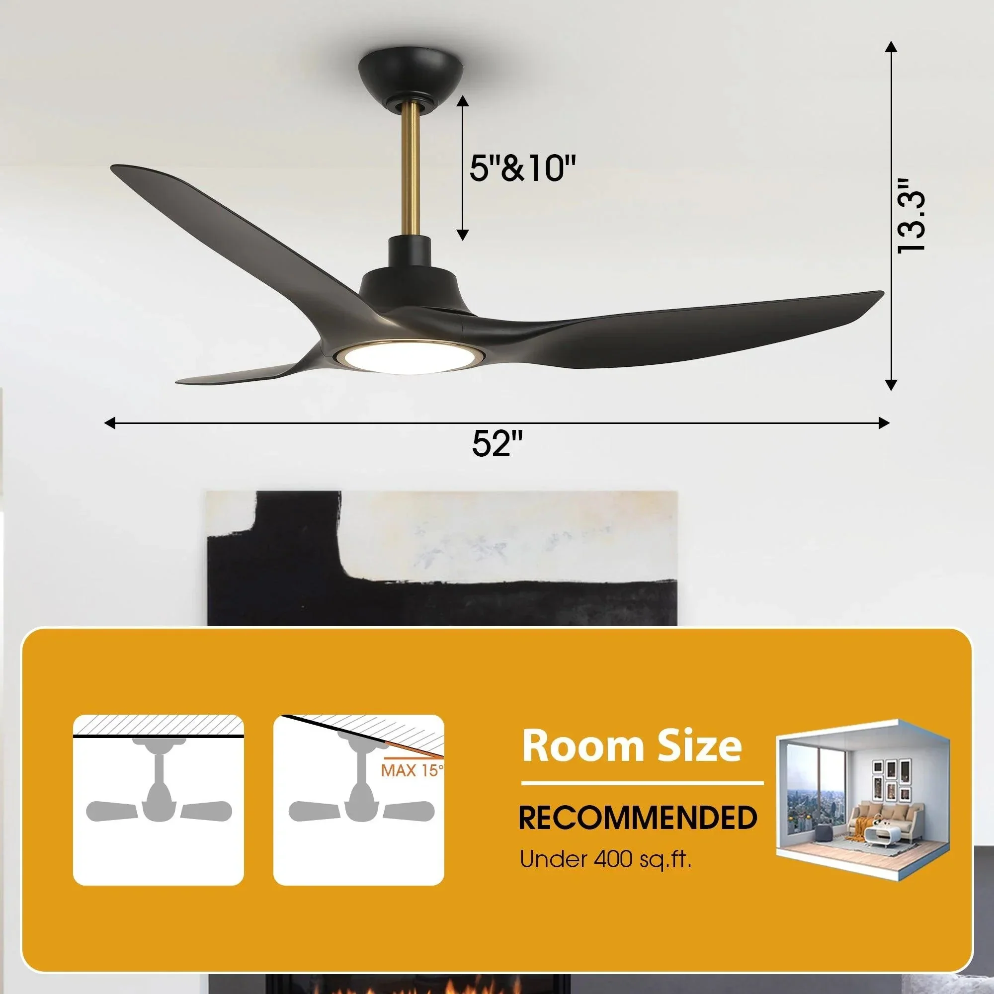 Parrot Uncle 52-Inch DC Motor 3 Blades Modern Downrod Mount Smart Fan with LED Light - Image 9