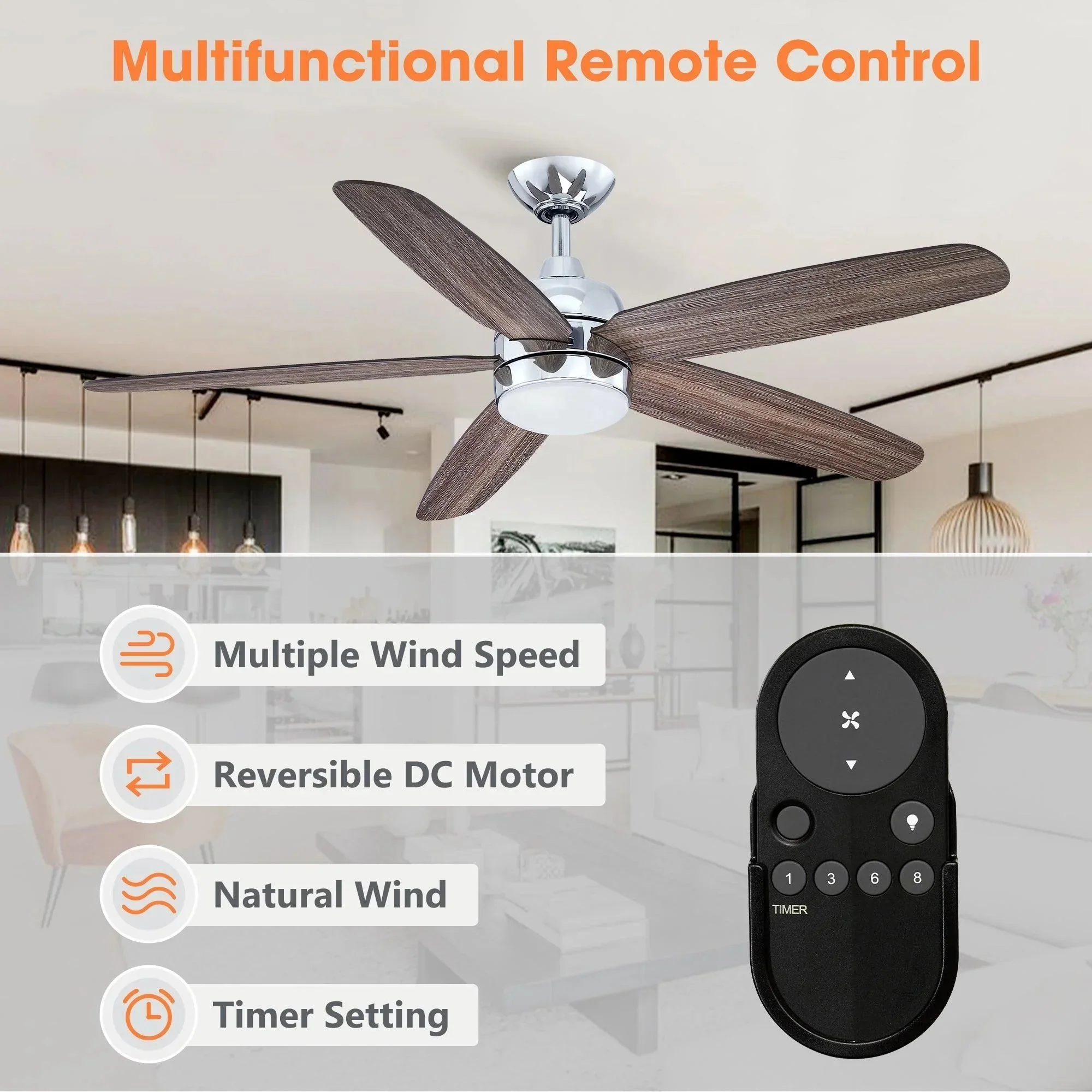Parrot Uncle 52-Inch Dicken Farmhouse Downrod Mount Reversible Ceiling Fan with Lighting and Remote Control (BBLAB014A0) - Image 8