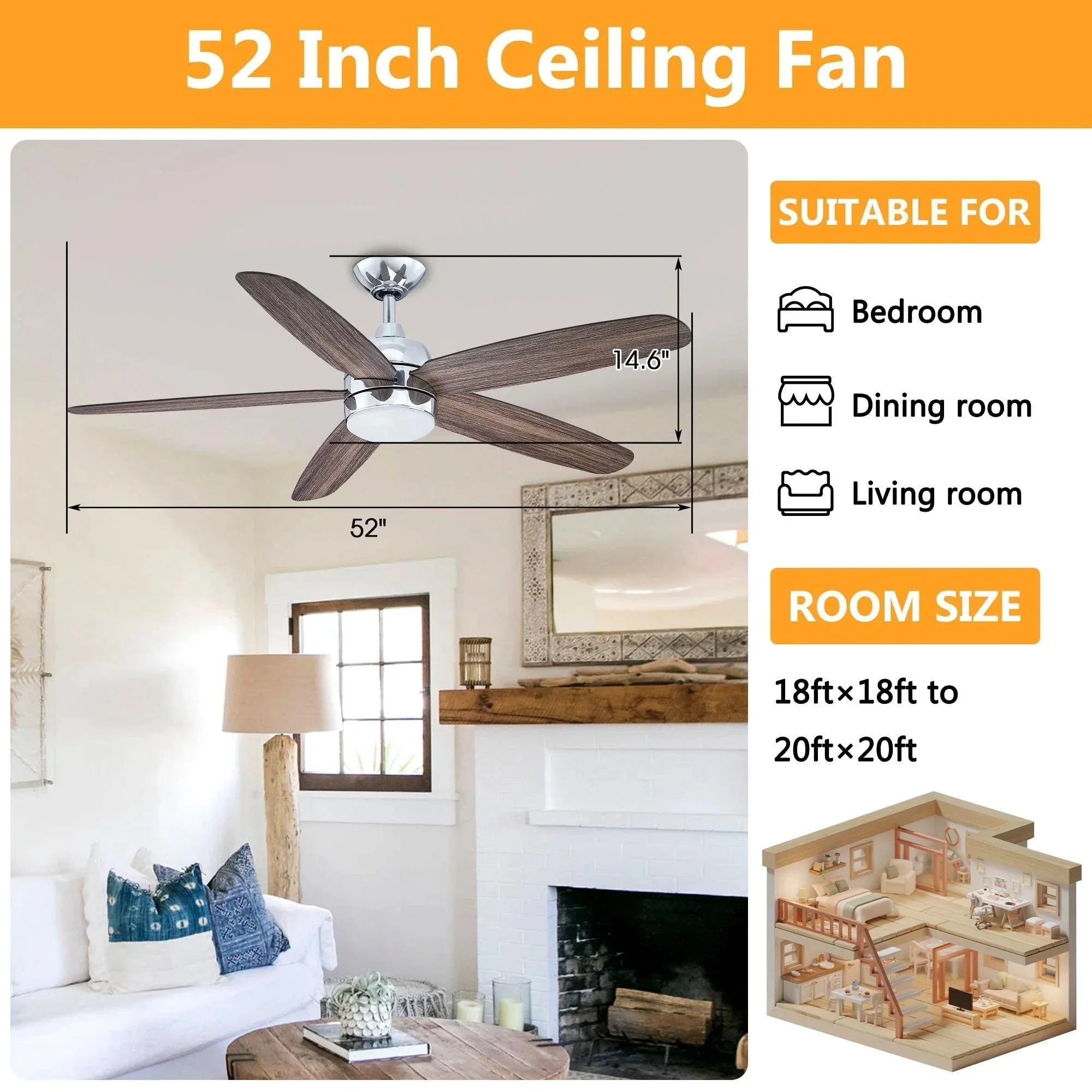 Parrot Uncle 52-Inch Dicken Farmhouse Downrod Mount Reversible Ceiling Fan with Lighting and Remote Control (BBLAB014A0) - Image 9