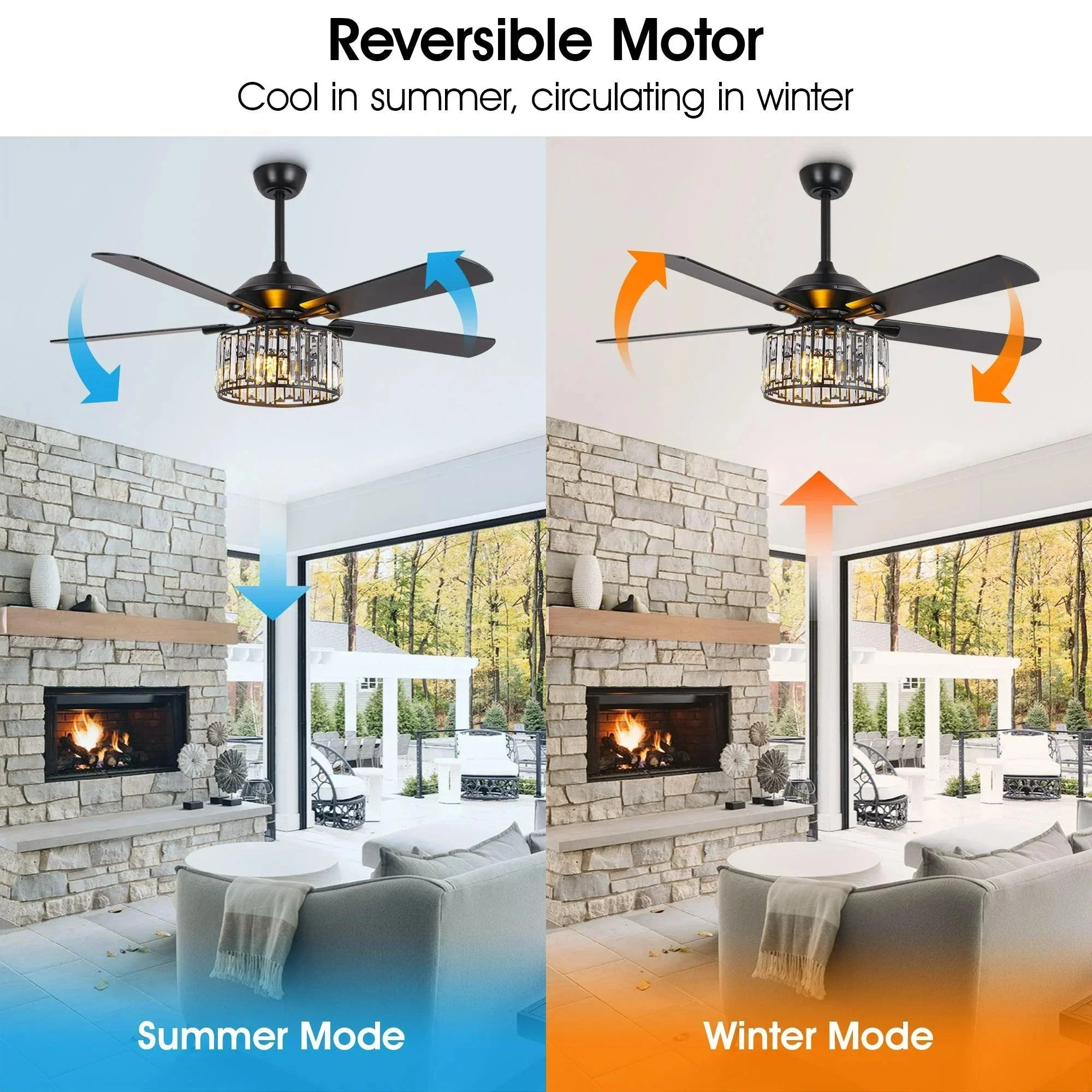 Parrot Uncle 52-Inch Dicken Modern Downrod Mount Reversible Crystal Ceiling Fan with Lighting and Remote Control - Image 10