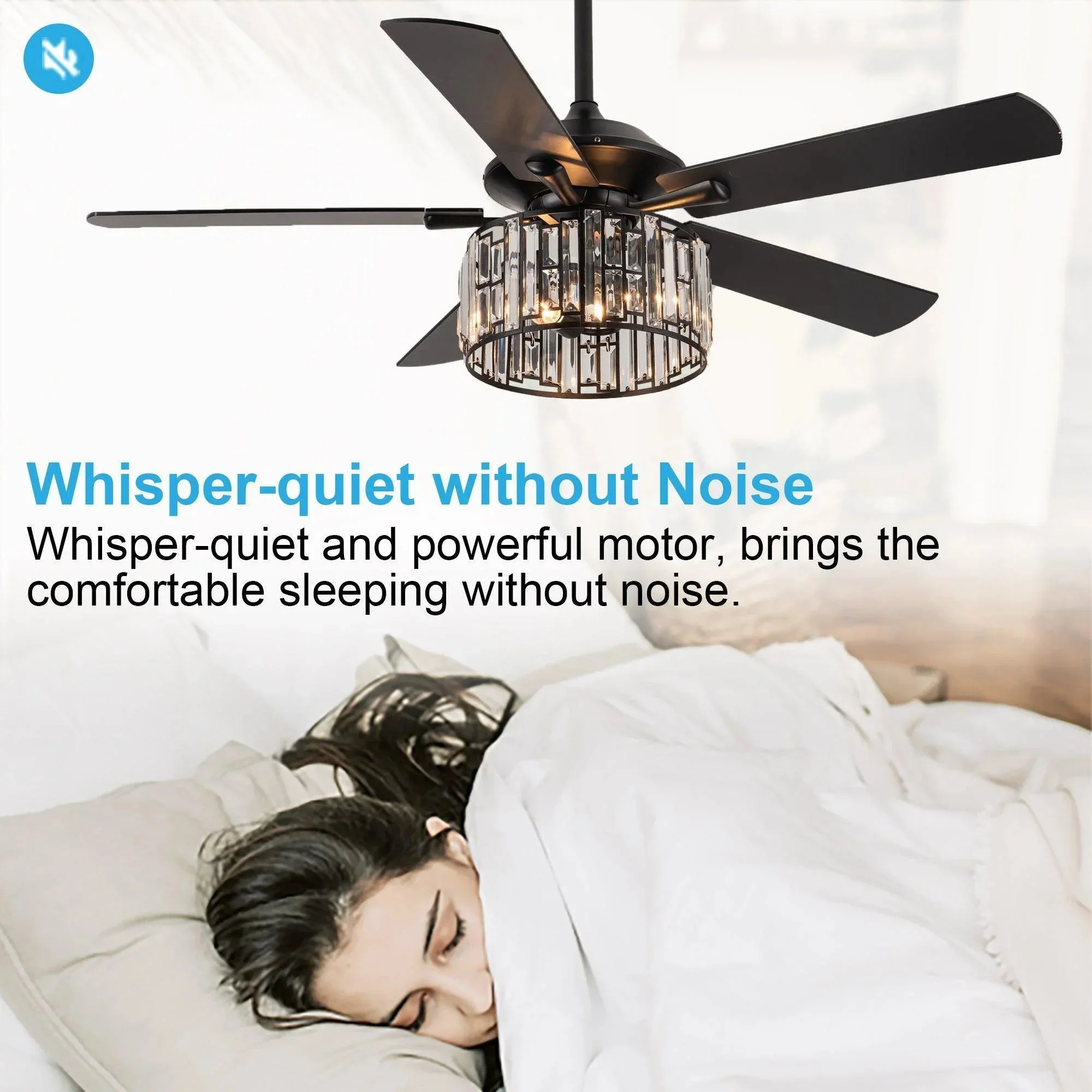 Parrot Uncle 52-Inch Dicken Modern Downrod Mount Reversible Crystal Ceiling Fan with Lighting and Remote Control - Image 13