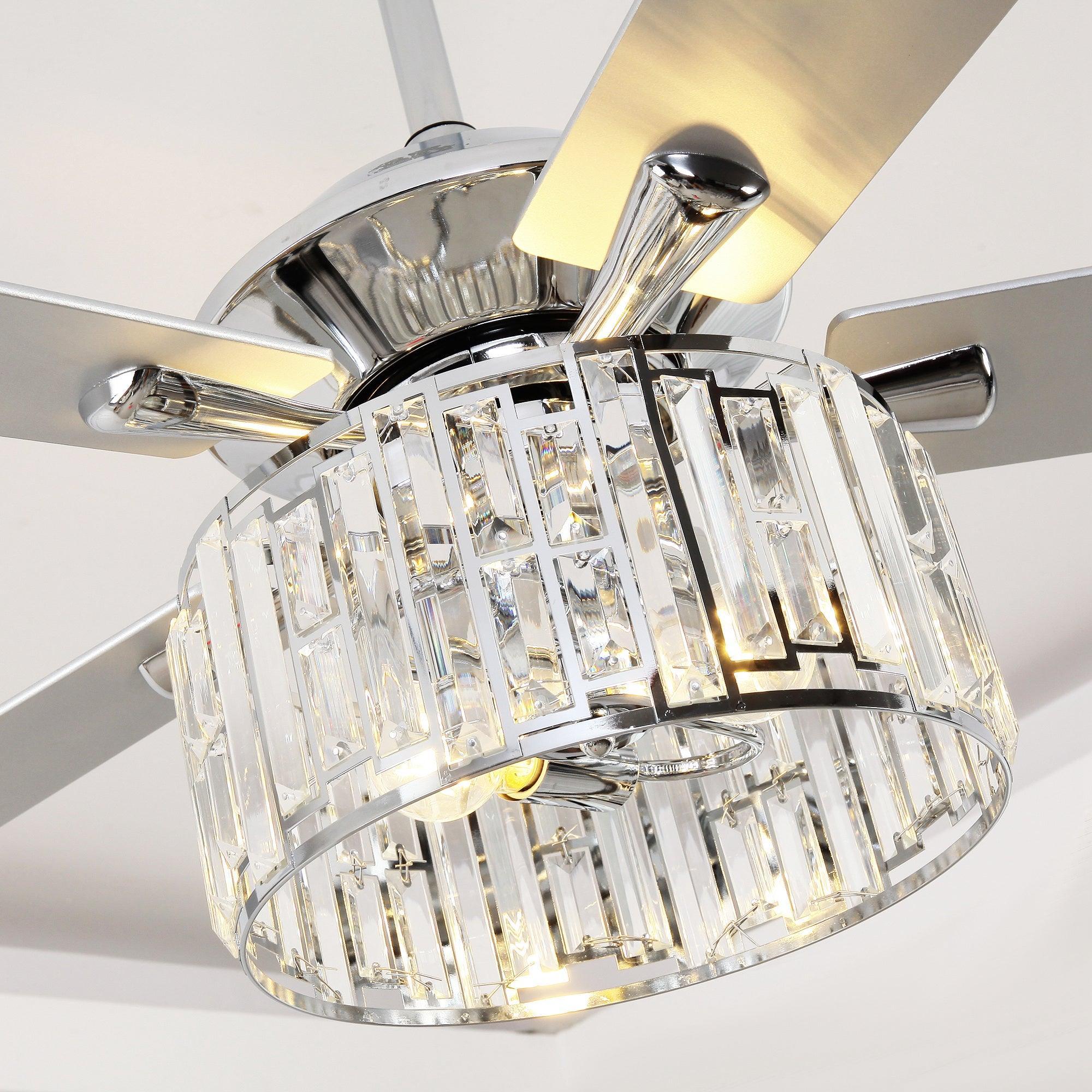 Parrot Uncle 52-Inch Dicken Modern Downrod Mount Reversible Crystal Ceiling Fan with Lighting and Remote Control - Image 3