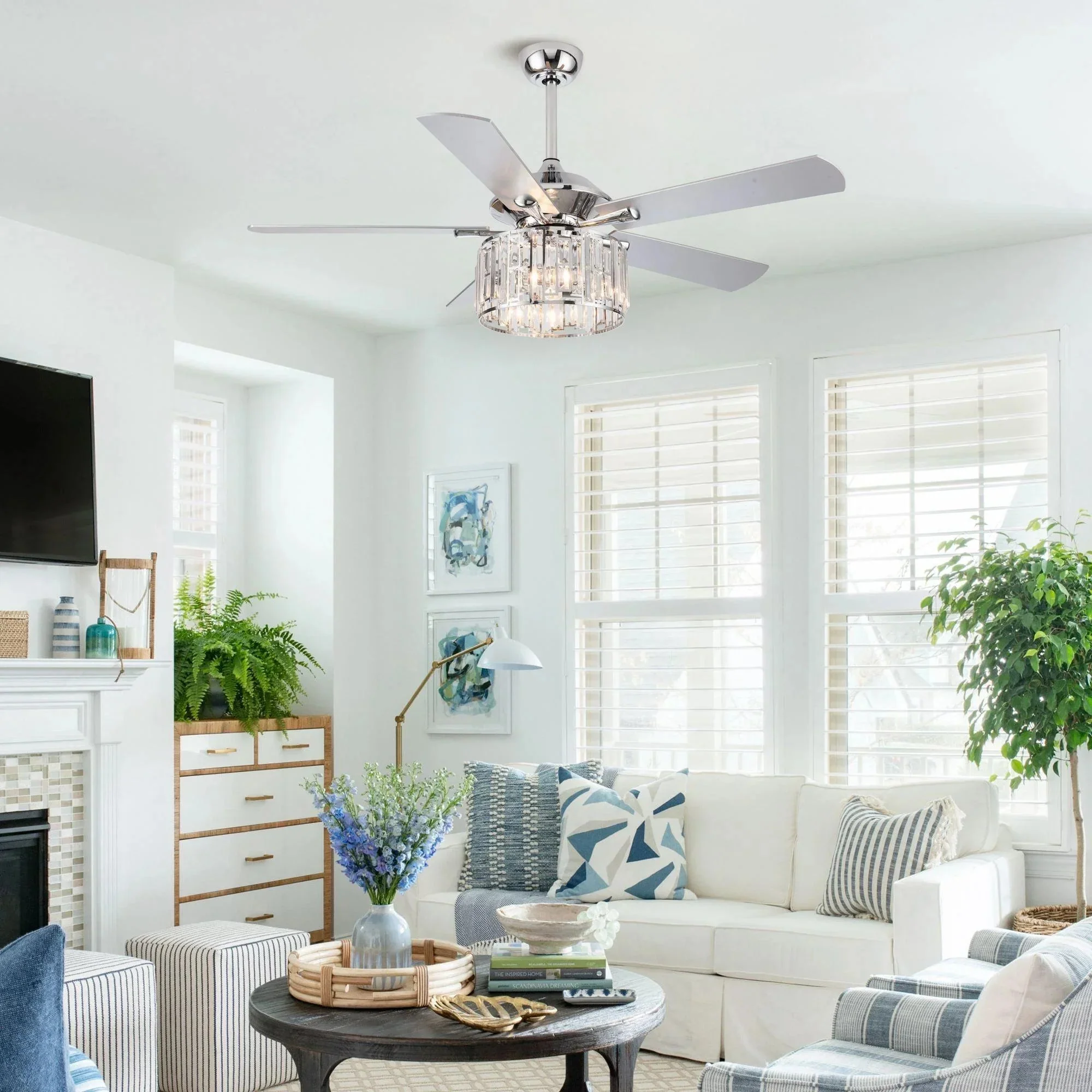 Parrot Uncle 52-Inch Dicken Modern Downrod Mount Reversible Crystal Ceiling Fan with Lighting and Remote Control - Image 4