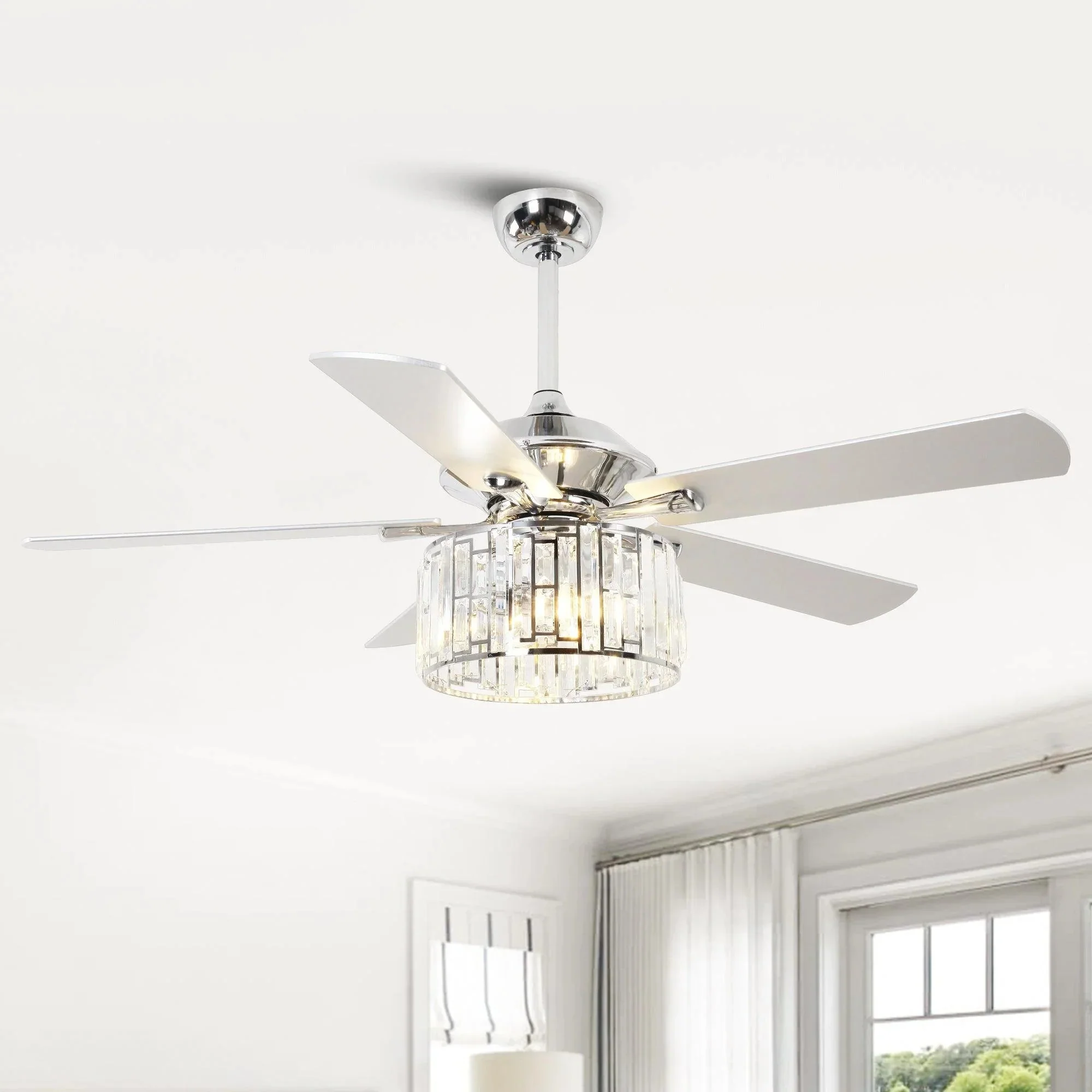 Parrot Uncle 52-Inch Dicken Modern Downrod Mount Reversible Crystal Ceiling Fan with Lighting and Remote Control - Image 5