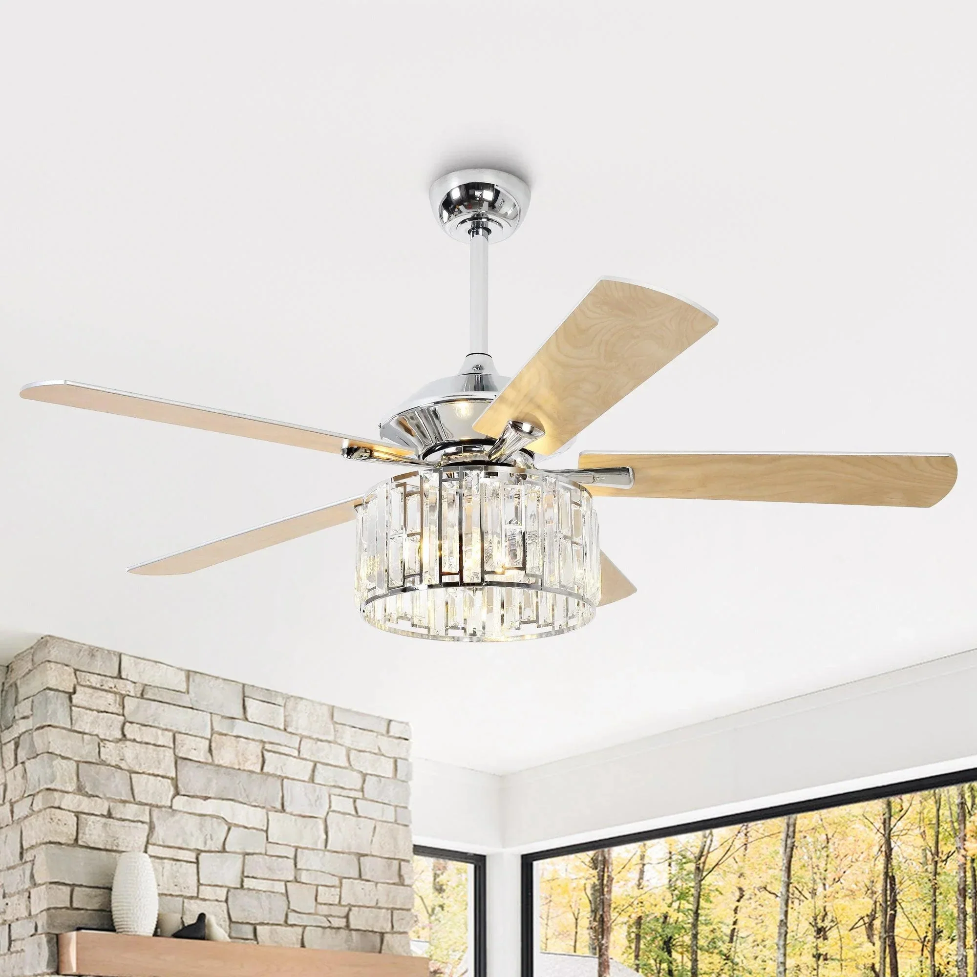 Parrot Uncle 52-Inch Dicken Modern Downrod Mount Reversible Crystal Ceiling Fan with Lighting and Remote Control - Image 6