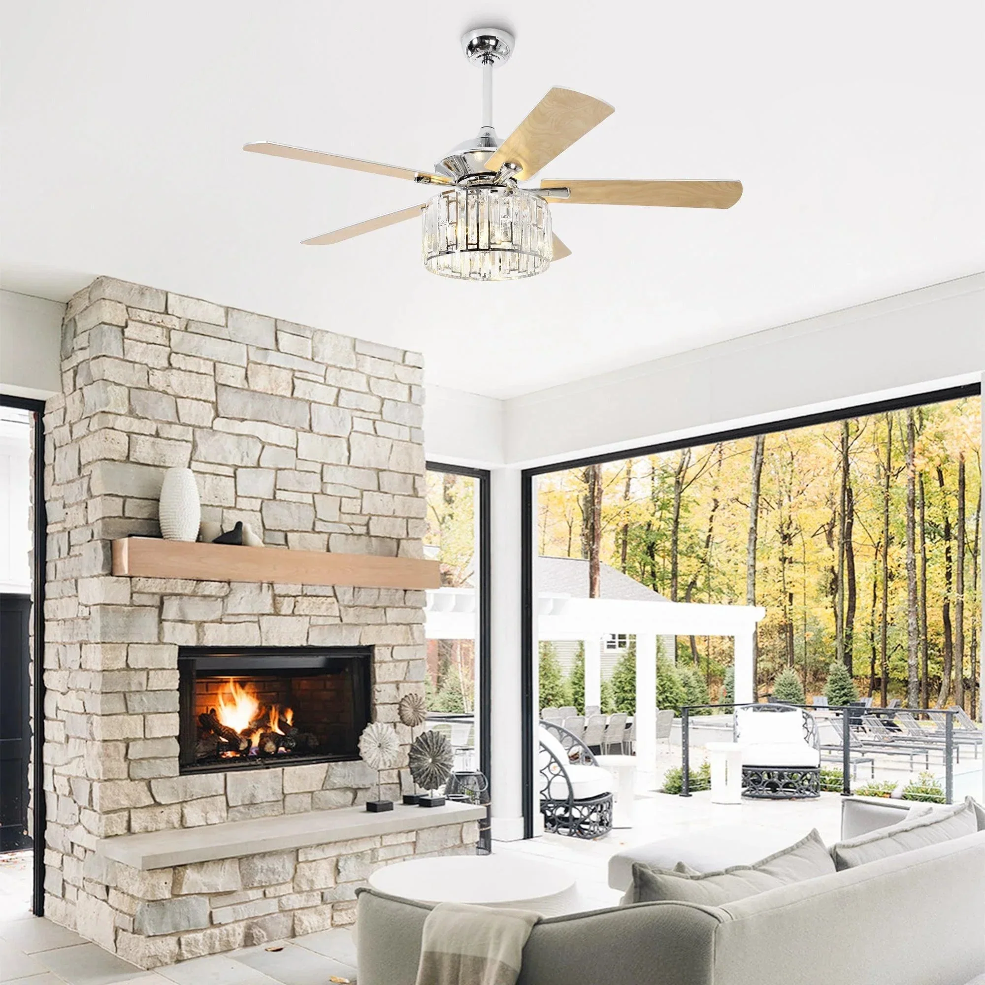 Parrot Uncle 52-Inch Dicken Modern Downrod Mount Reversible Crystal Ceiling Fan with Lighting and Remote Control - Image 8