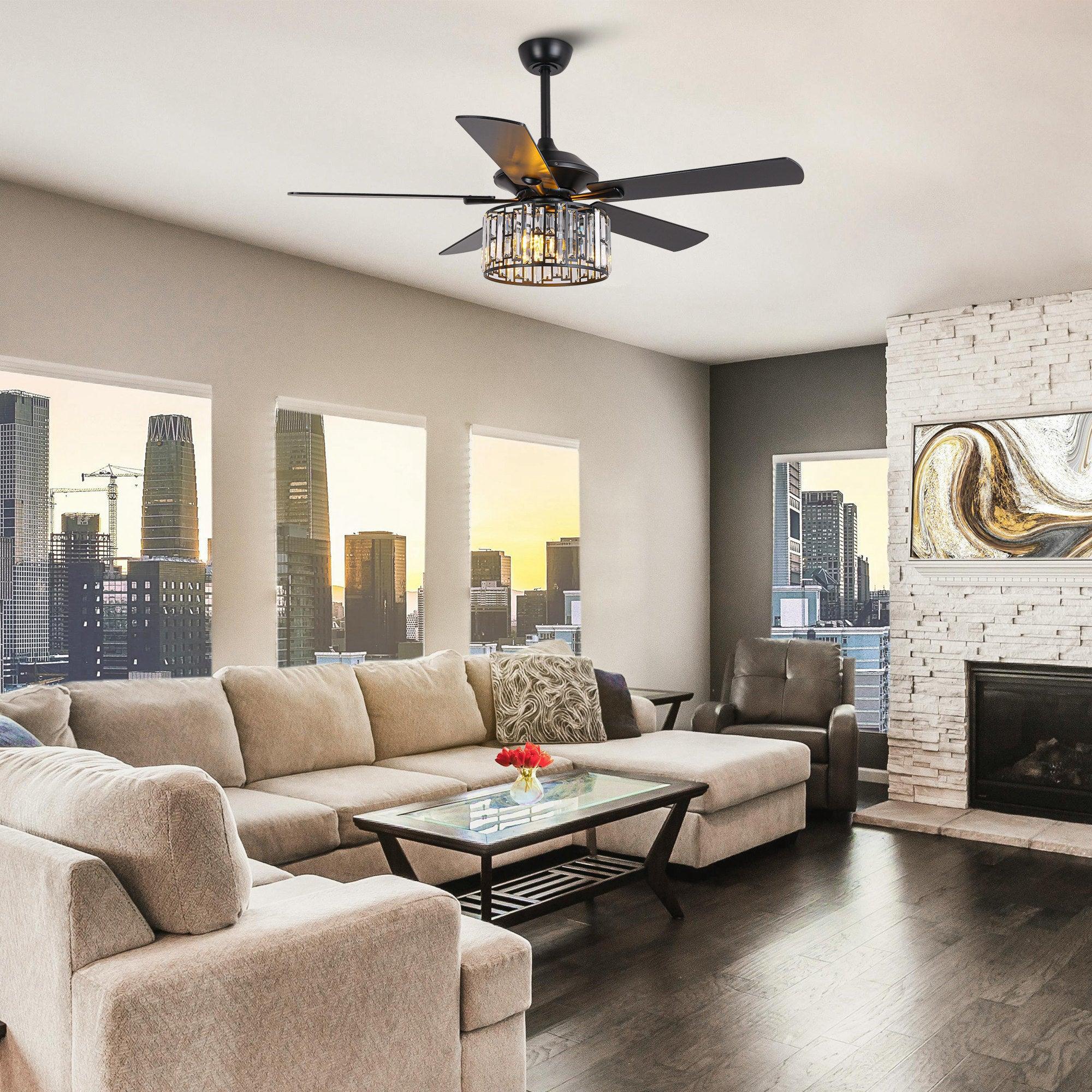 Parrot Uncle 52-Inch Dicken Modern Downrod Mount Reversible Crystal Ceiling Fan with Lighting and Remote Control - Image 9