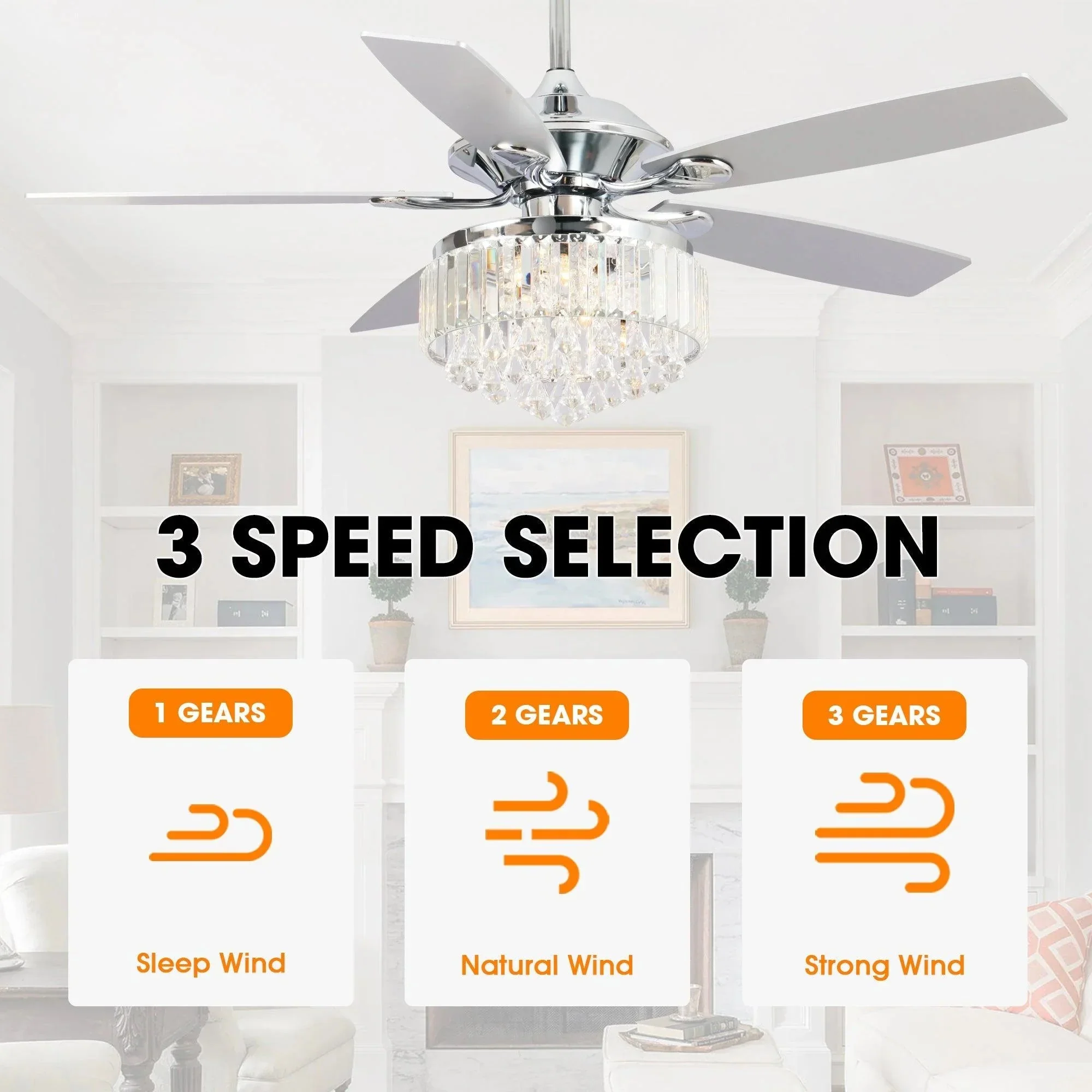 Parrot Uncle 52-Inch Elkton Modern Reversible Crystal Fandelier with Lighting and Remote Control (F6252QQ110V) - Image 6
