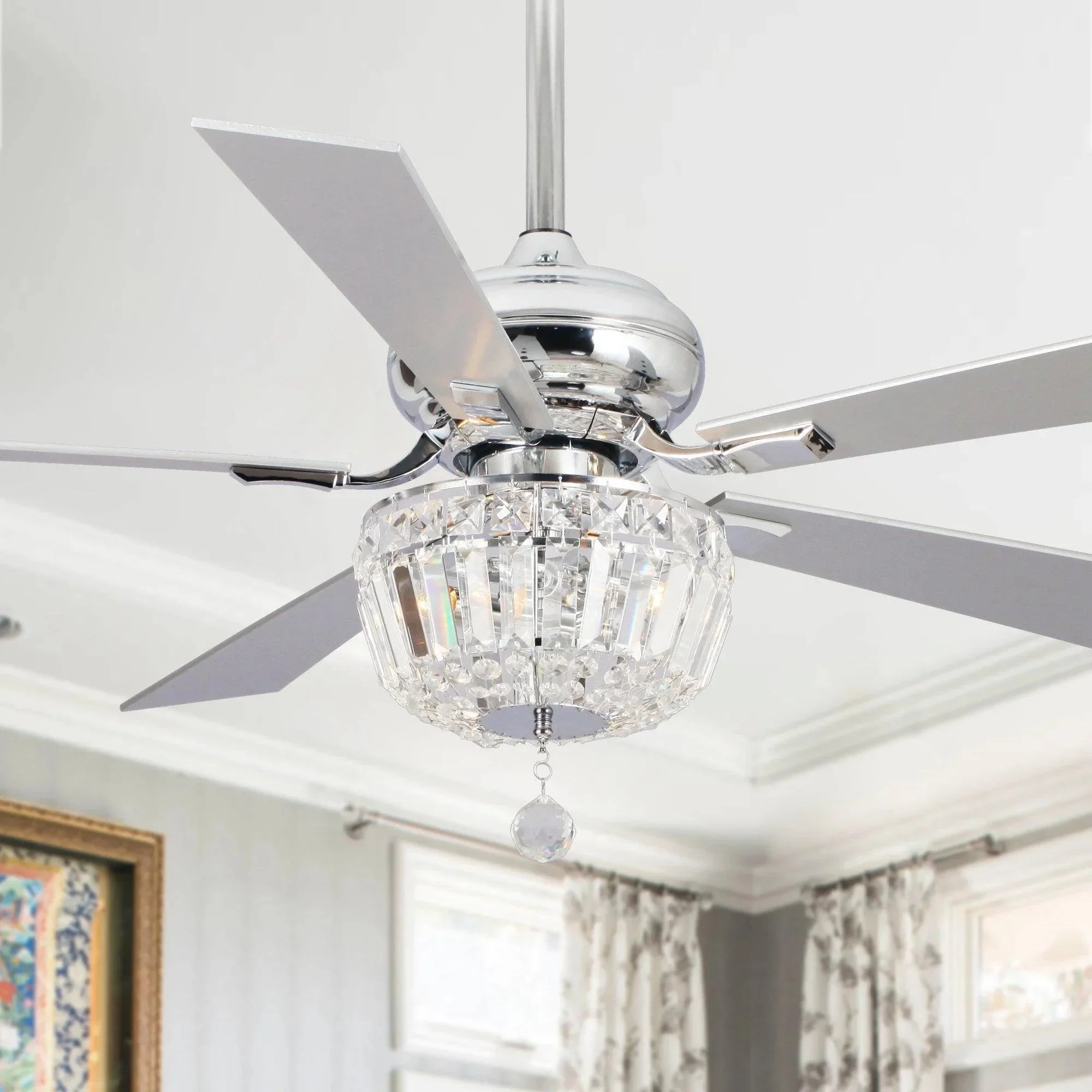 Parrot Uncle 52-Inch Ganga Modern Downrod Mount Reversible Crystal Ceiling Fan with Lighting and Remote Control - Image 10