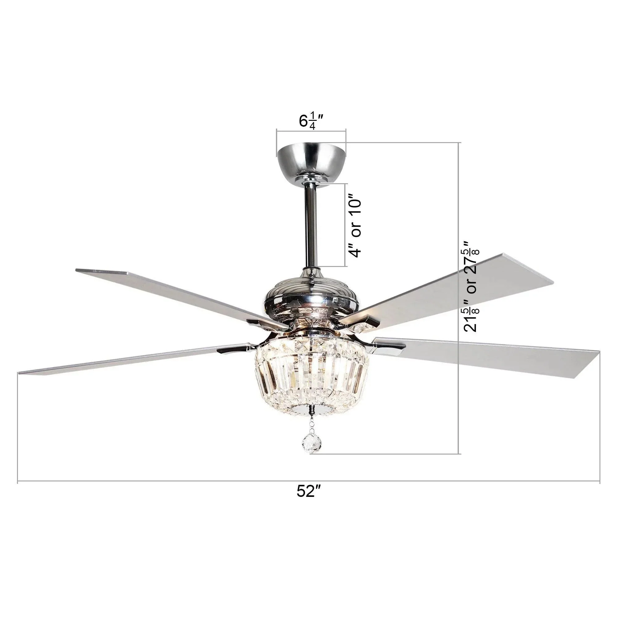 Parrot Uncle 52-Inch Ganga Modern Downrod Mount Reversible Crystal Ceiling Fan with Lighting and Remote Control - Image 17
