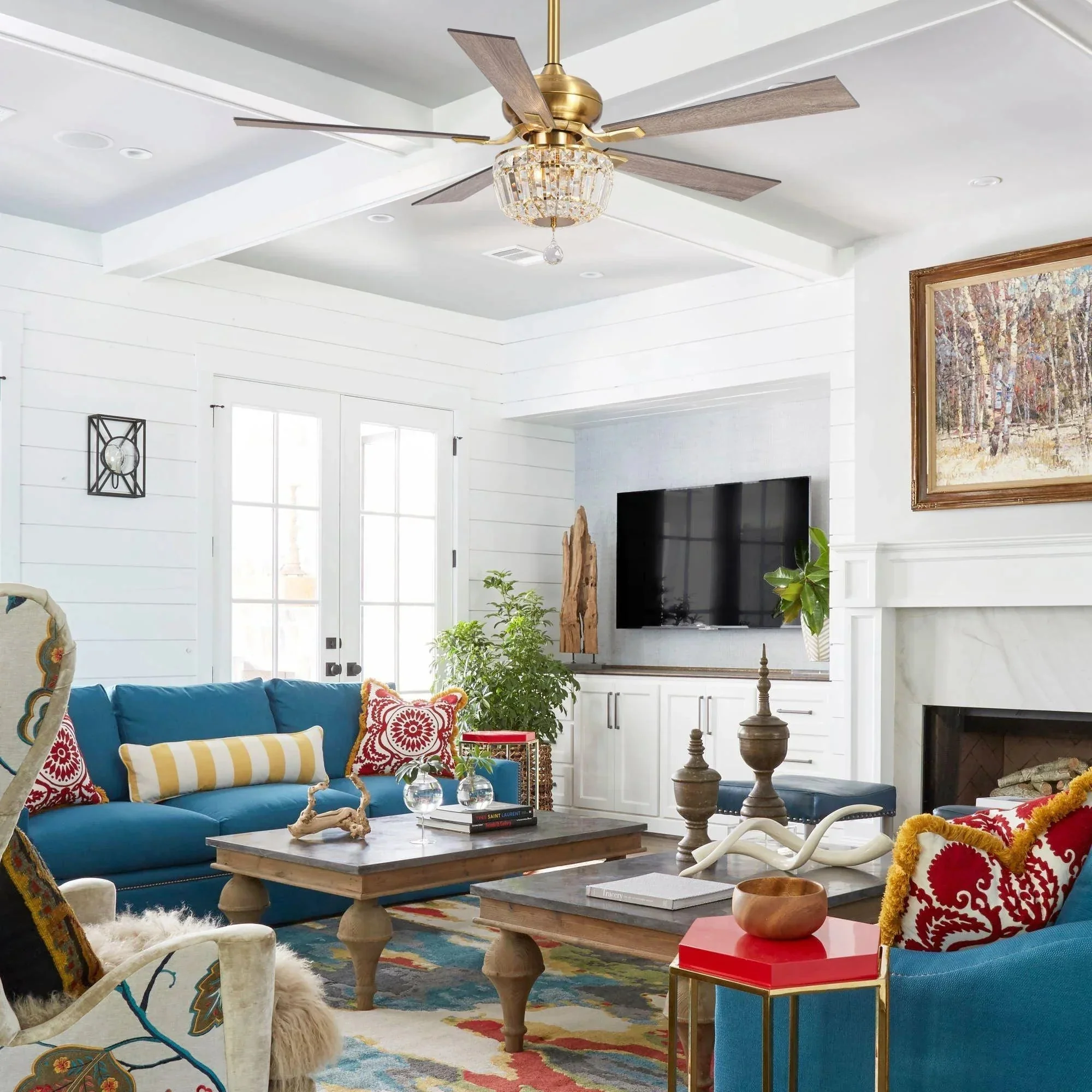Parrot Uncle 52-Inch Ganga Modern Downrod Mount Reversible Crystal Ceiling Fan with Lighting and Remote Control - Image 2