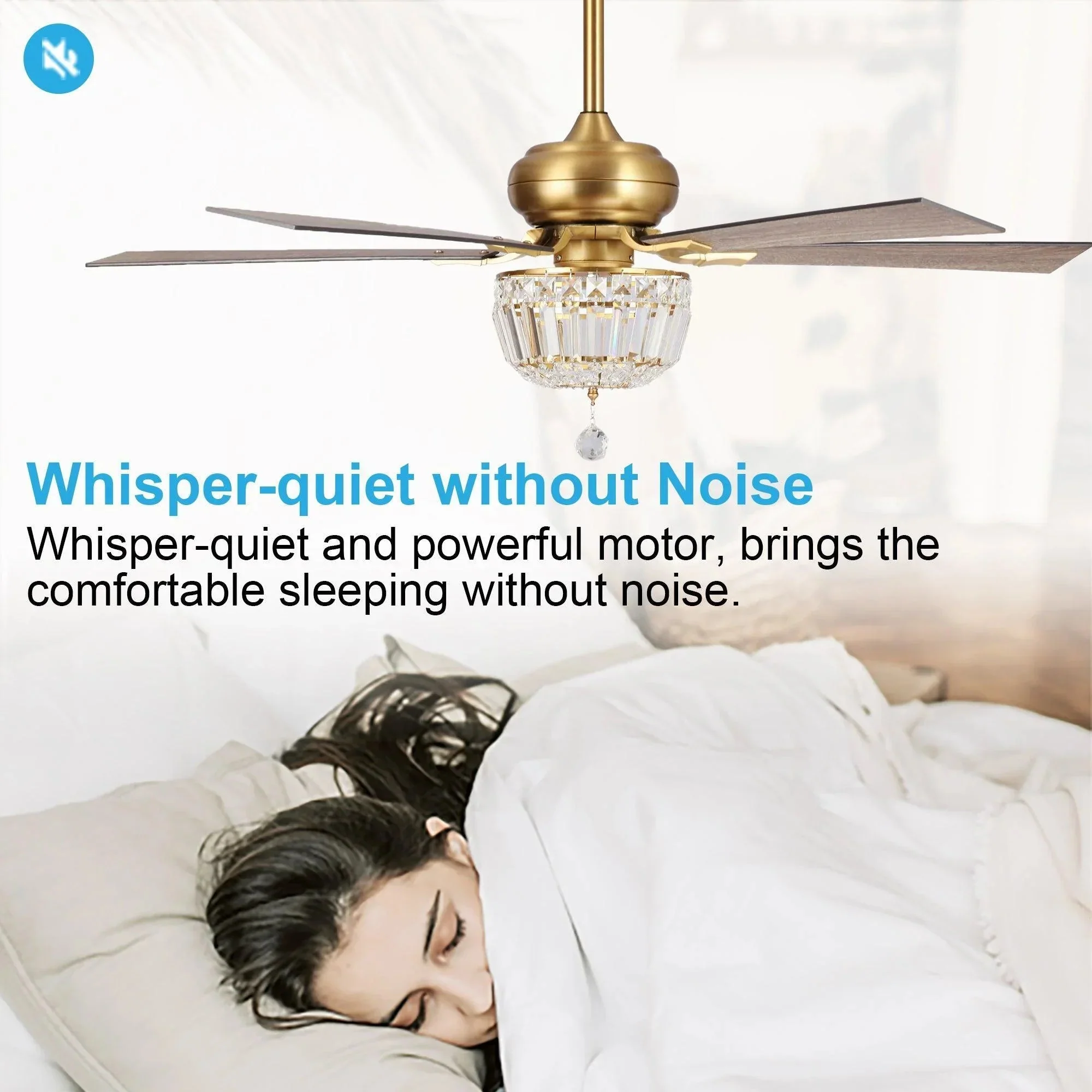 Parrot Uncle 52-Inch Ganga Modern Downrod Mount Reversible Crystal Ceiling Fan with Lighting and Remote Control - Image 7