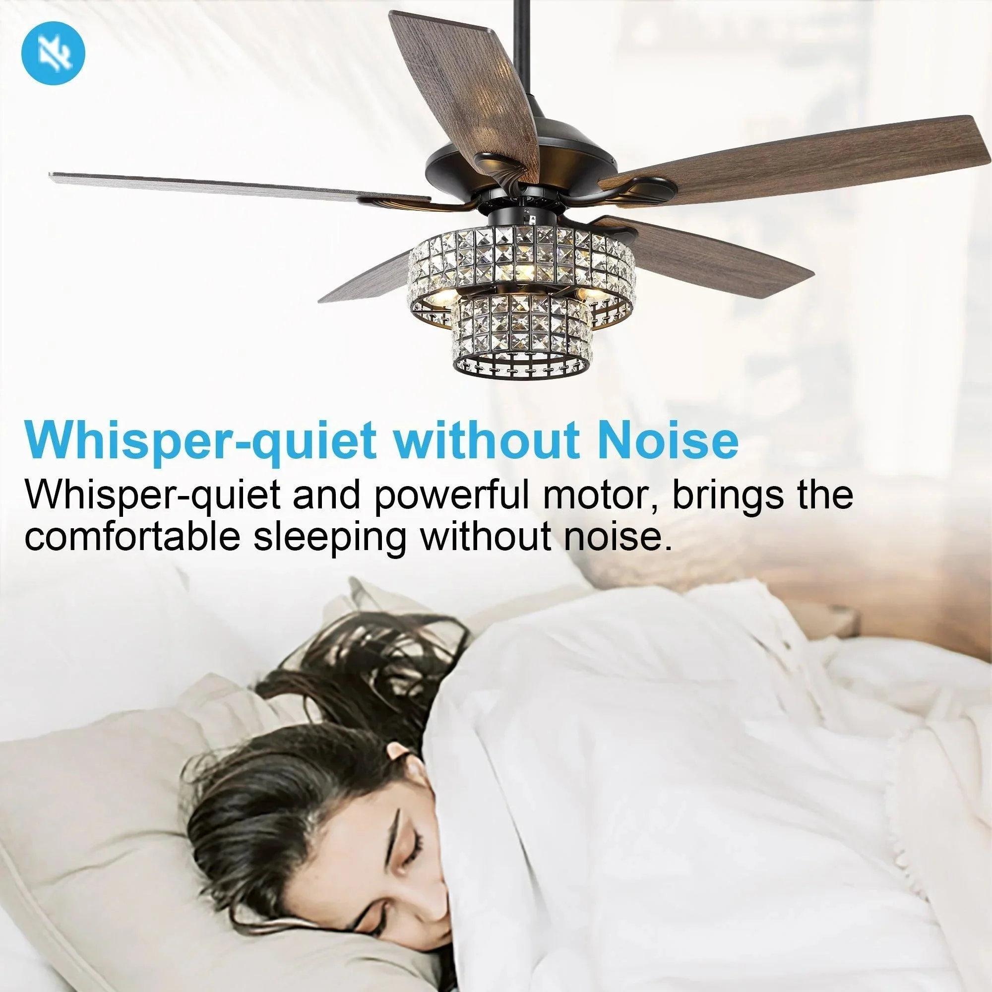 Parrot Uncle 52-Inch Howell Modern Downrod Mount Reversible Crystal Ceiling Fan with Lighting and Remote Control - Image 15