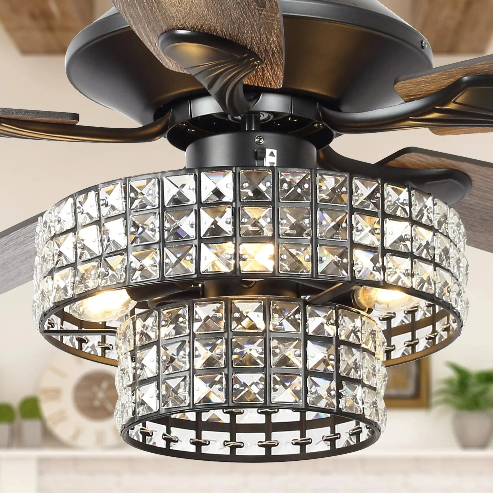 Parrot Uncle 52-Inch Howell Modern Downrod Mount Reversible Crystal Ceiling Fan with Lighting and Remote Control - Image 18