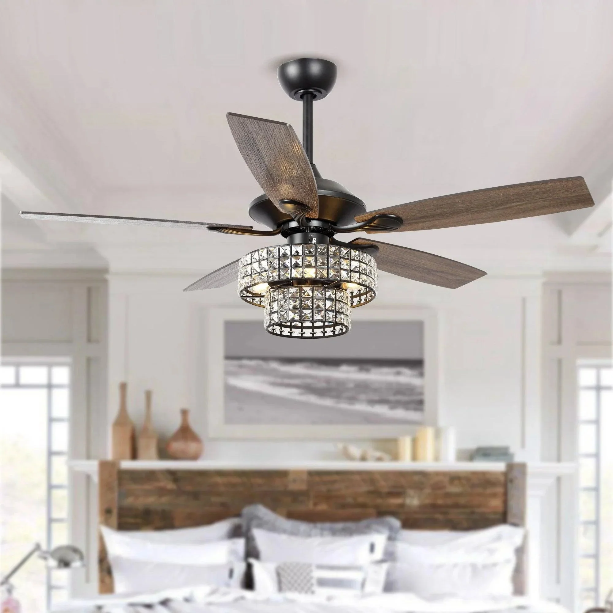 Parrot Uncle 52-Inch Howell Modern Downrod Mount Reversible Crystal Ceiling Fan with Lighting and Remote Control - Image 19