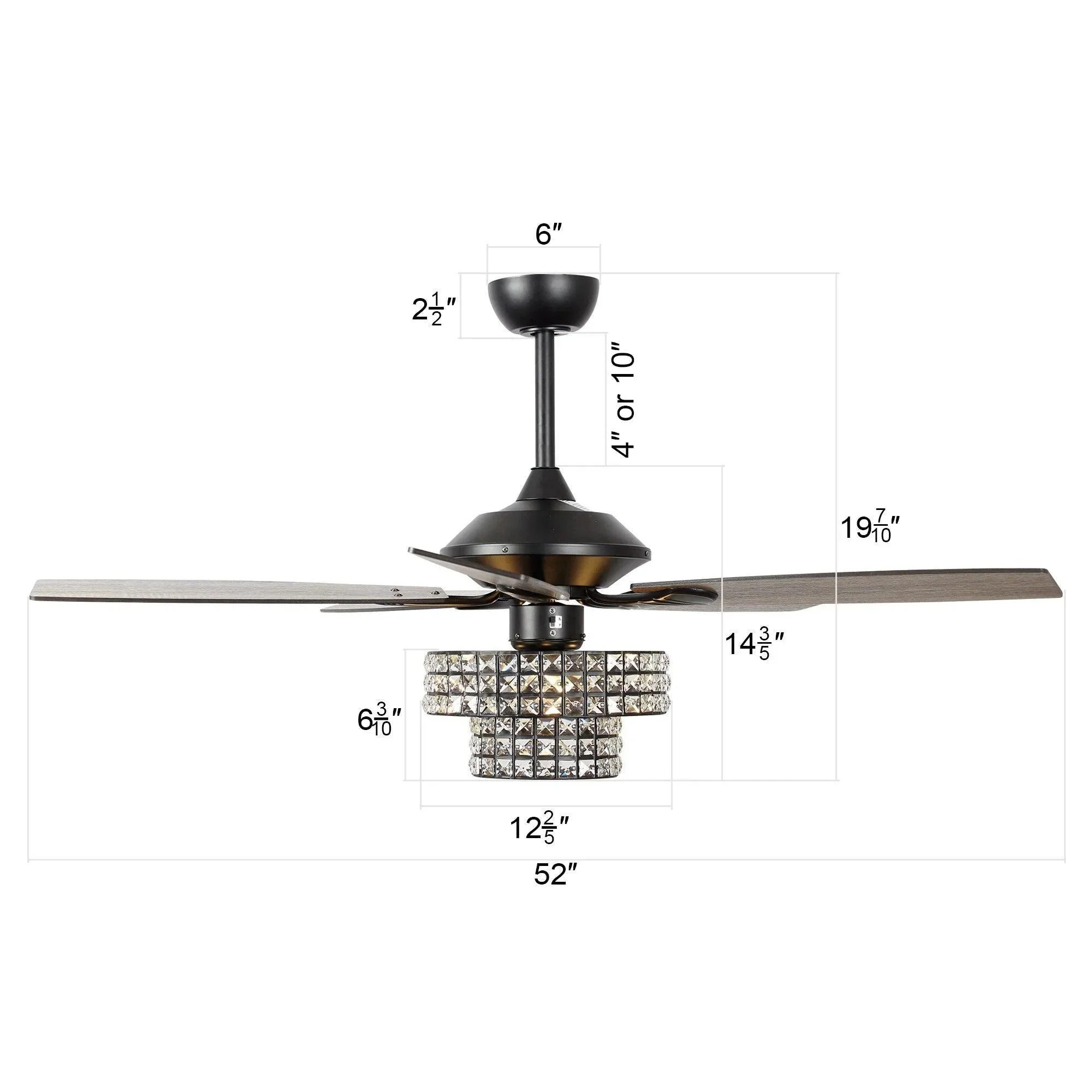 Parrot Uncle 52-Inch Howell Modern Downrod Mount Reversible Crystal Ceiling Fan with Lighting and Remote Control - Image 26