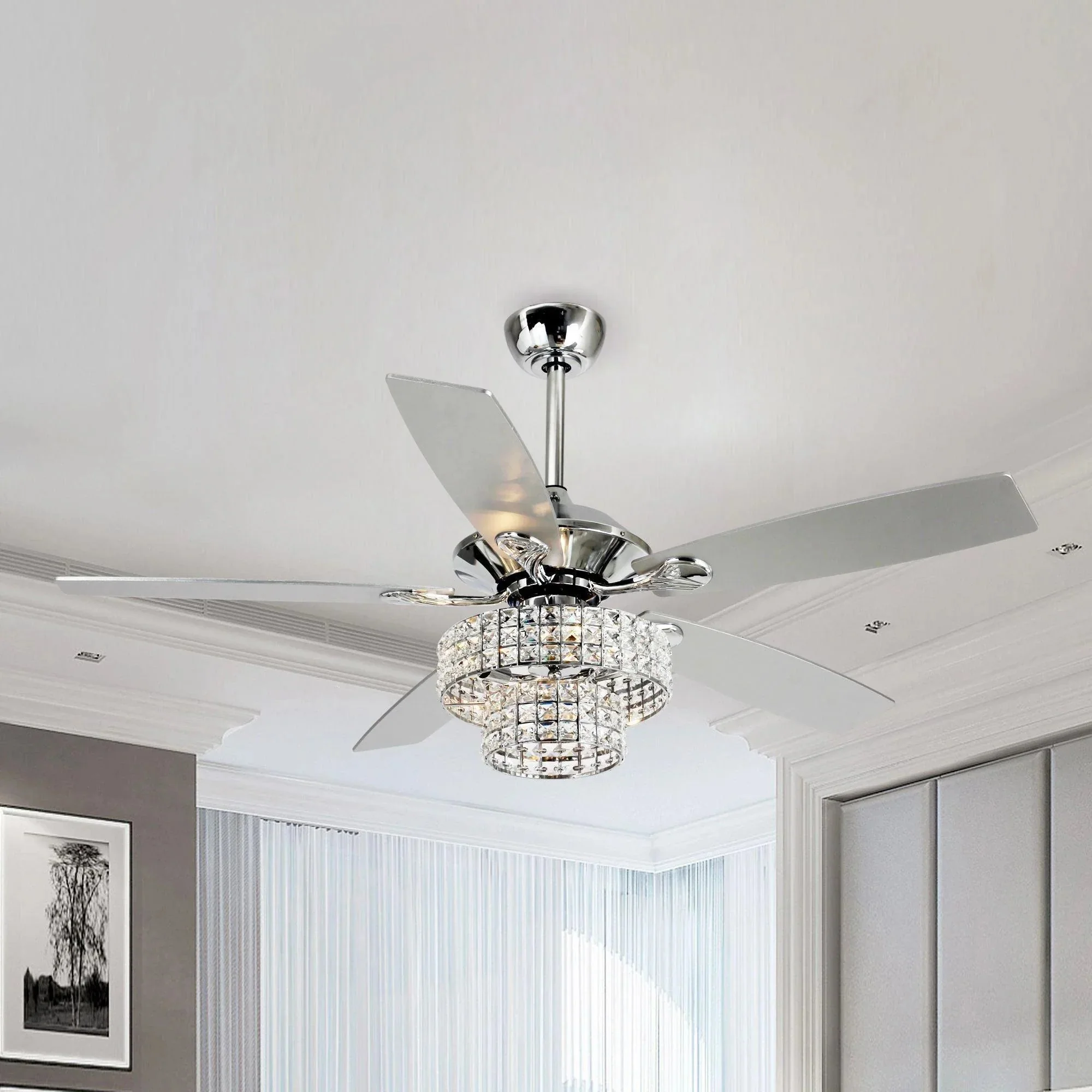Parrot Uncle 52-Inch Howell Modern Downrod Mount Reversible Crystal Ceiling Fan with Lighting and Remote Control - Image 4
