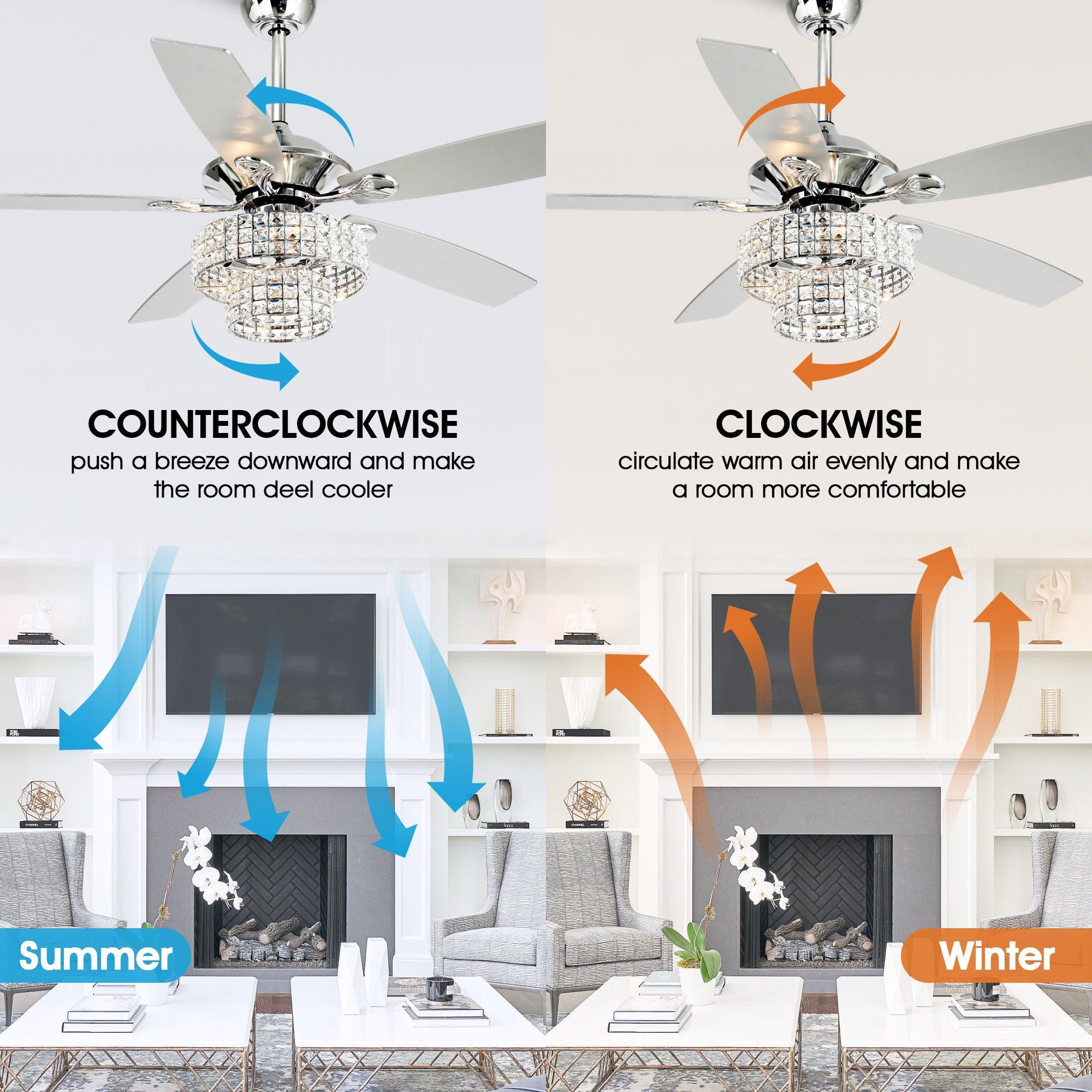 Parrot Uncle 52-Inch Howell Modern Downrod Mount Reversible Crystal Ceiling Fan with Lighting and Remote Control - Image 7