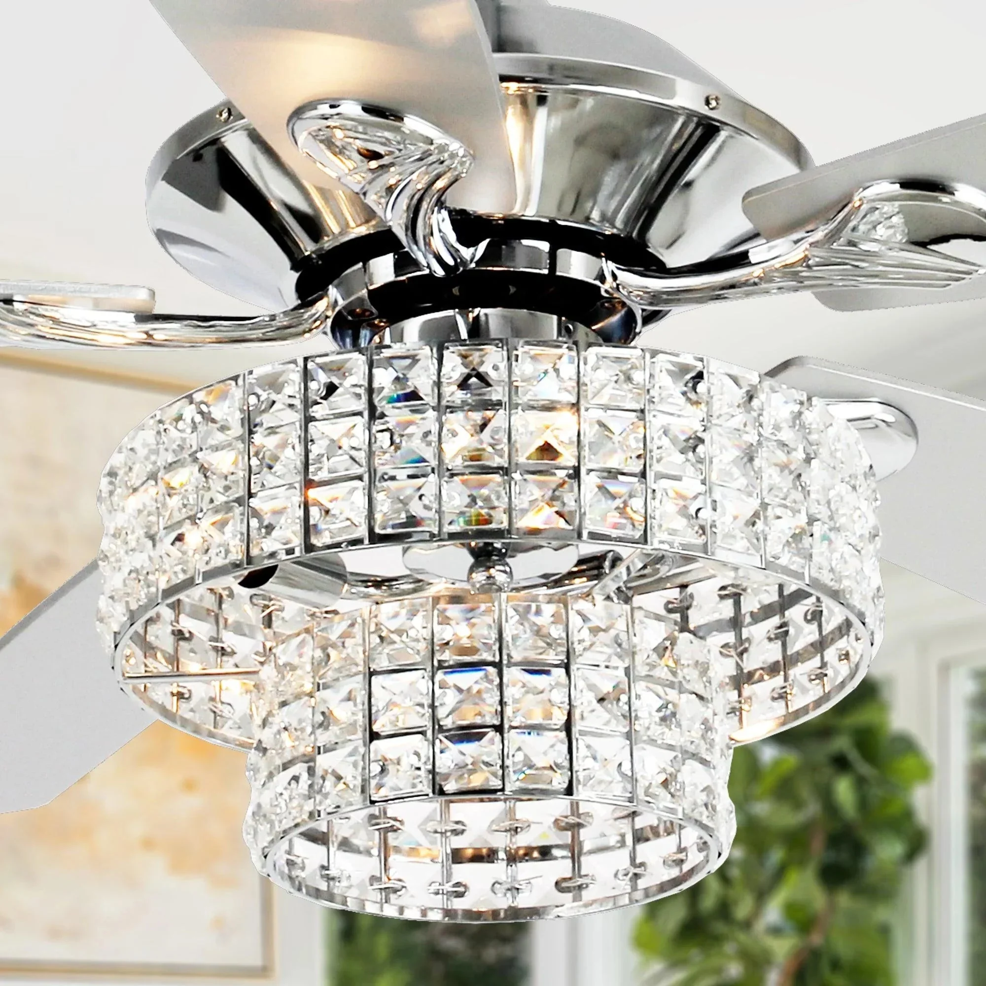 Parrot Uncle 52-Inch Howell Modern Downrod Mount Reversible Crystal Ceiling Fan with Lighting and Remote Control - Image 8