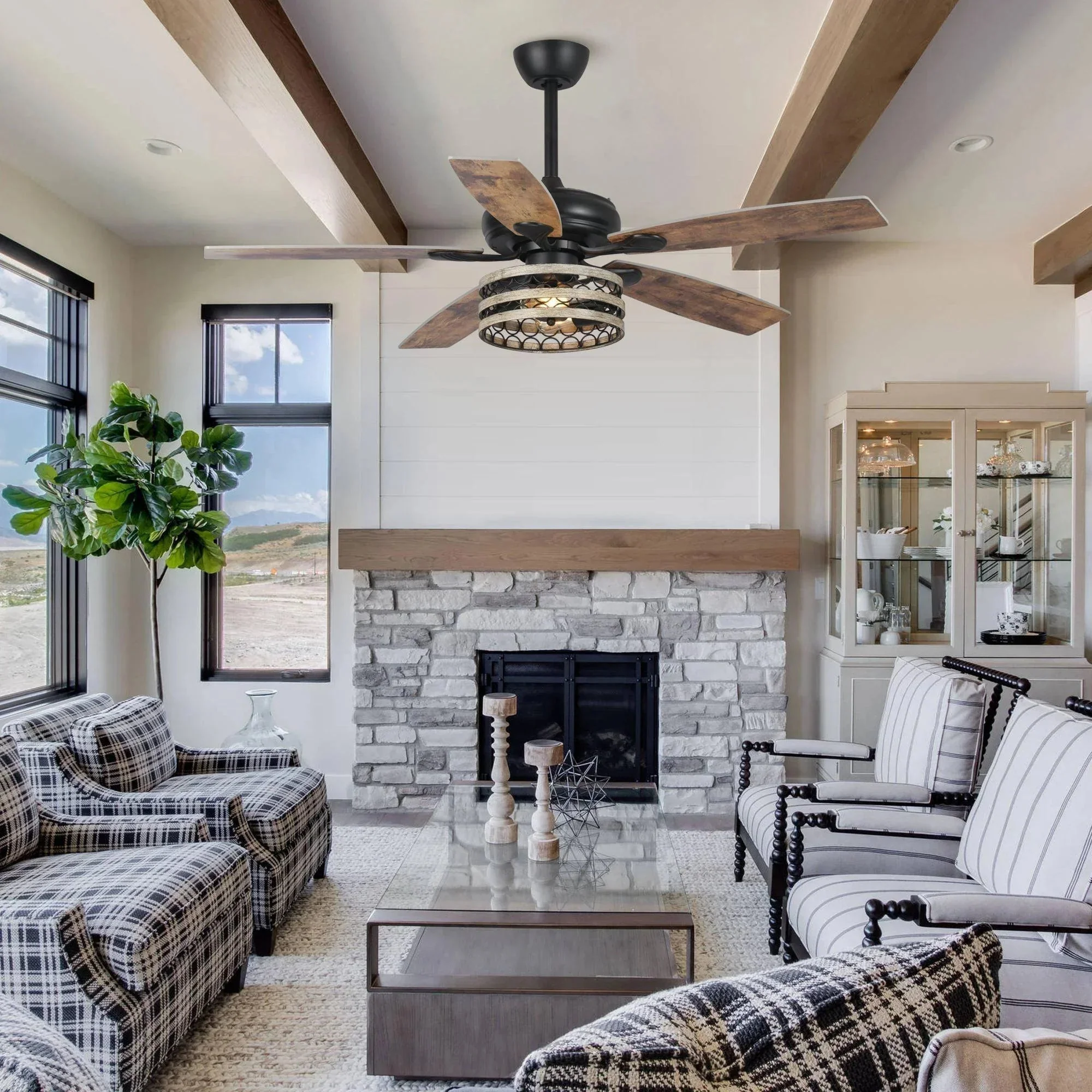 Parrot Uncle 52-Inch Hyderabad-Secunderabad Farmhouse Downrod Mount Reversible Ceiling Fan with Lighting and Remote Control (F6319Q110V) - Image 2