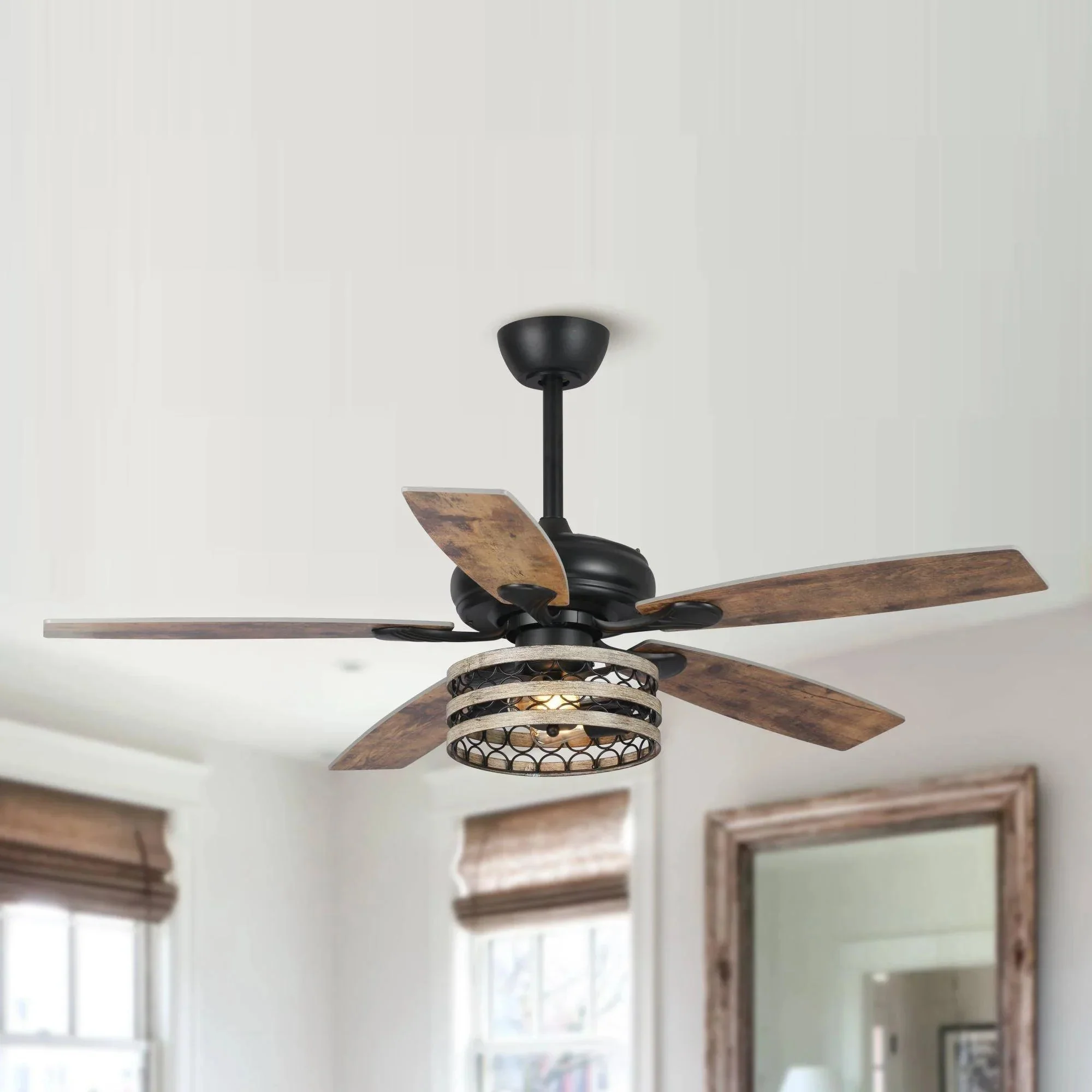 Parrot Uncle 52-Inch Hyderabad-Secunderabad Farmhouse Downrod Mount Reversible Ceiling Fan with Lighting and Remote Control (F6319Q110V) - Image 4