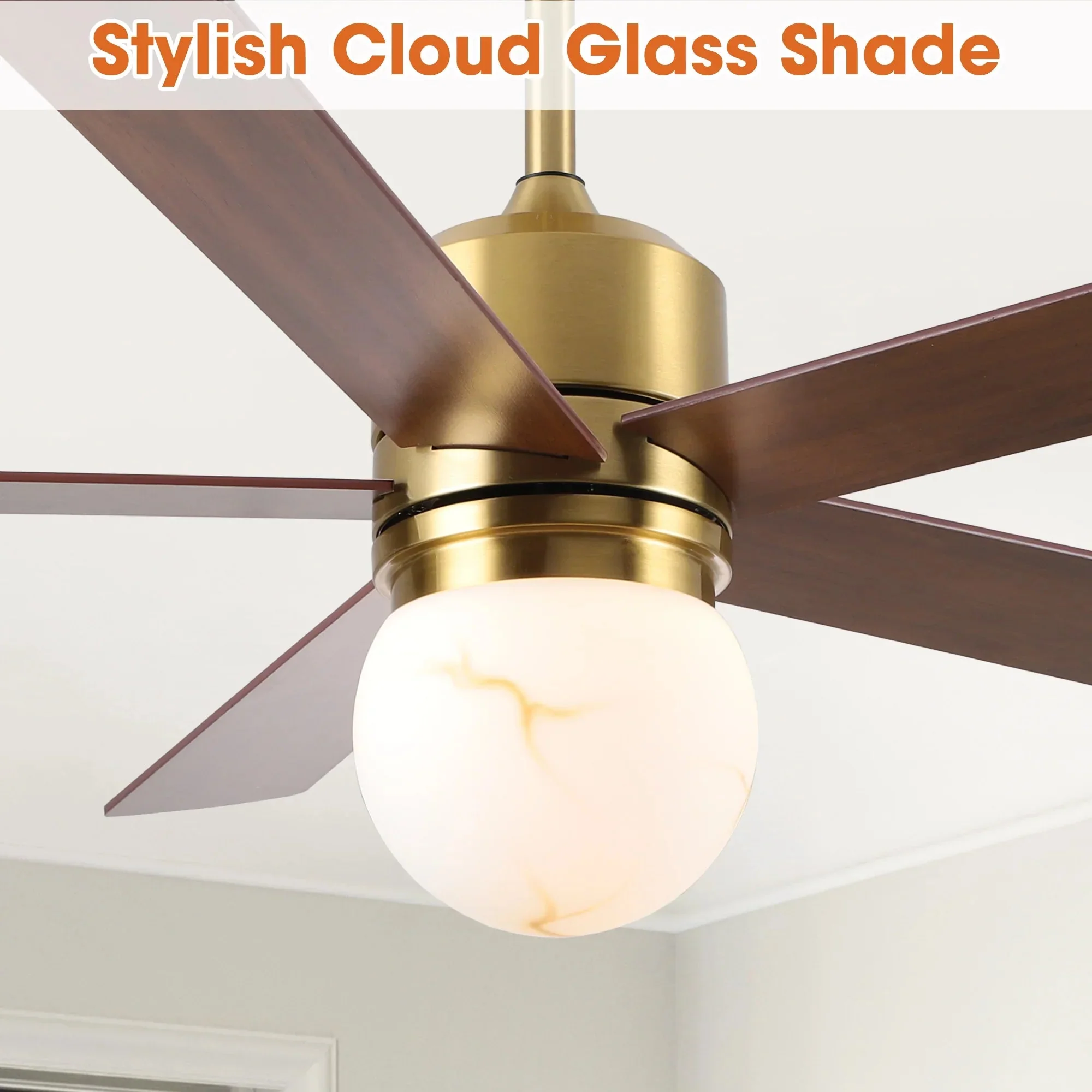 Parrot Uncle 52-Inch Alva Double-sided Blades Downrod Mount LED Ceiling Fan with Remote Control (F6034GD) - Image 10
