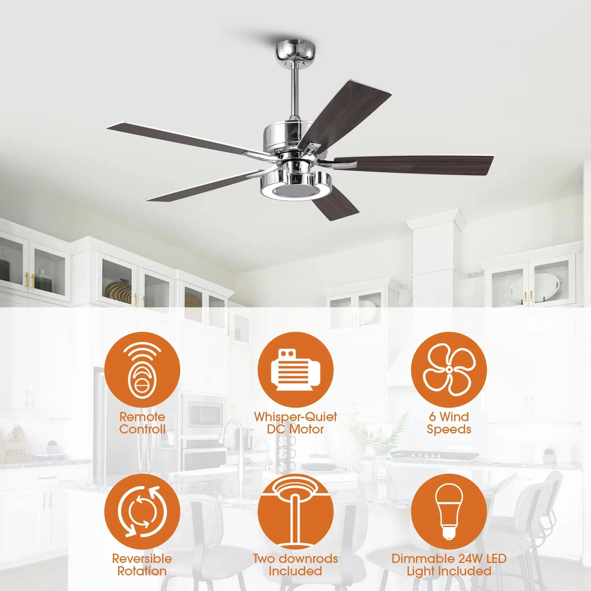 Parrot Uncle 52-Inch Arlen Double-sided Blades Downrod Mount LED Ceiling Fan with Remote Control - Image 10