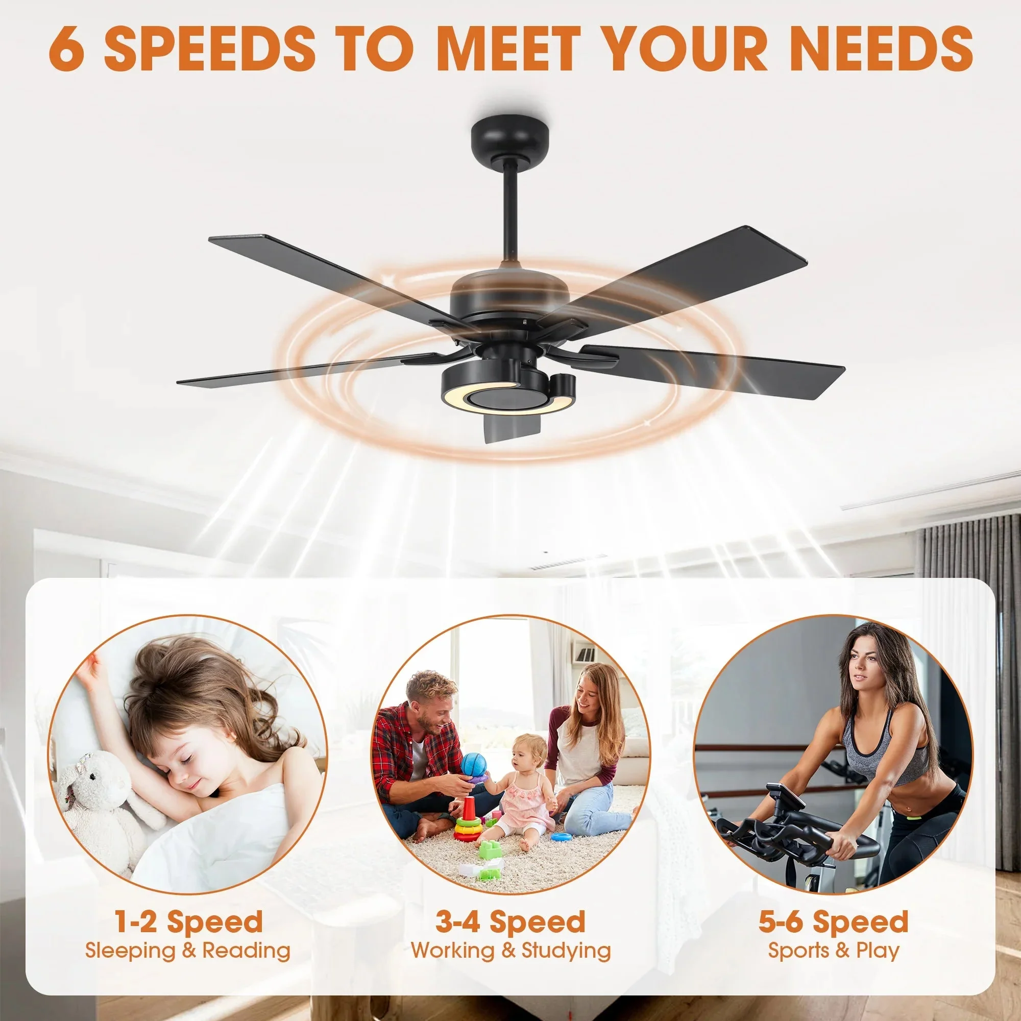 Parrot Uncle 52-Inch Arlen Double-sided Blades Downrod Mount LED Ceiling Fan with Remote Control - Image 11
