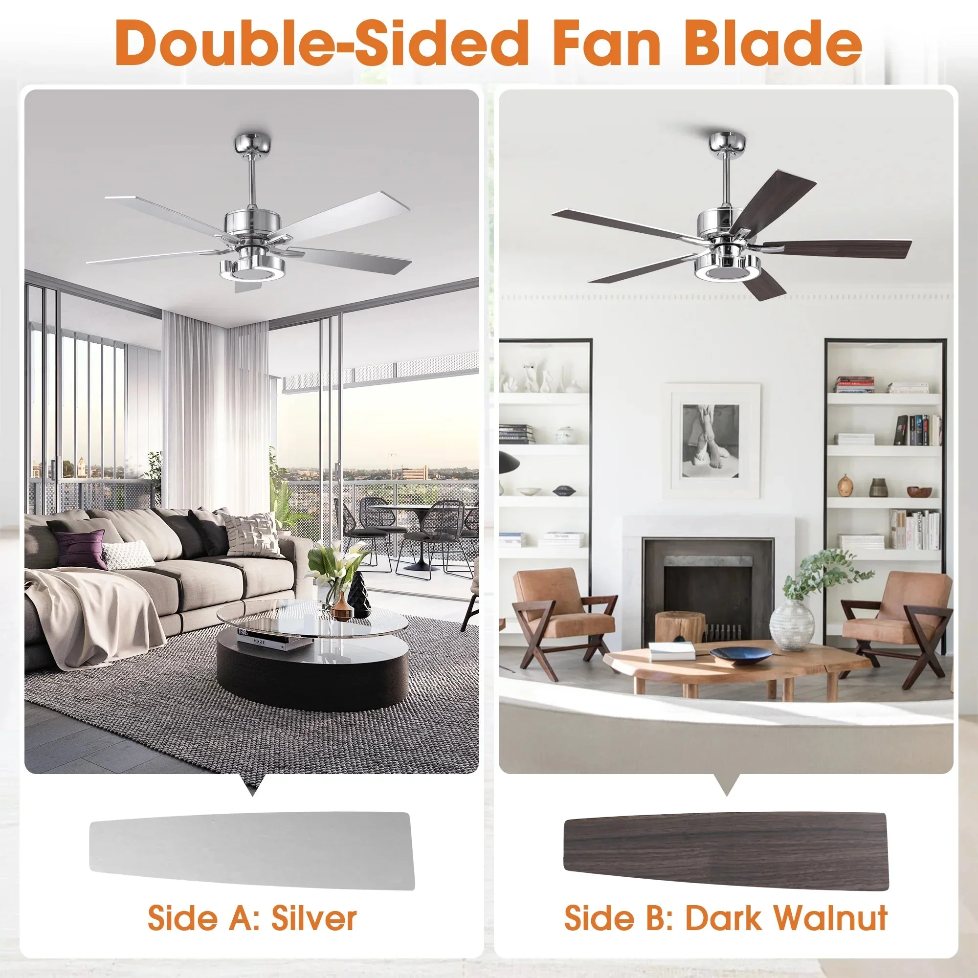 Parrot Uncle 52-Inch Arlen Double-sided Blades Downrod Mount LED Ceiling Fan with Remote Control - Image 5