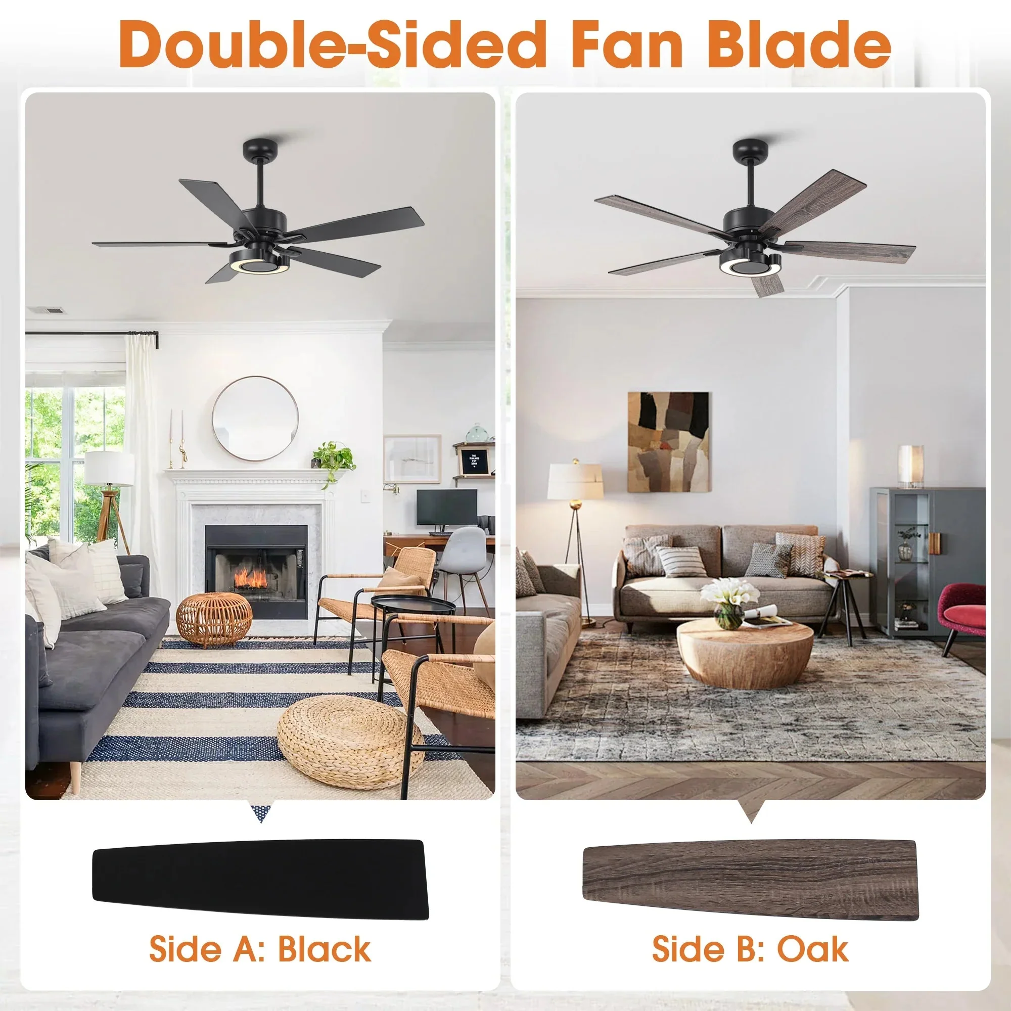 Parrot Uncle 52-Inch Arlen Double-sided Blades Downrod Mount LED Ceiling Fan with Remote Control - Image 6