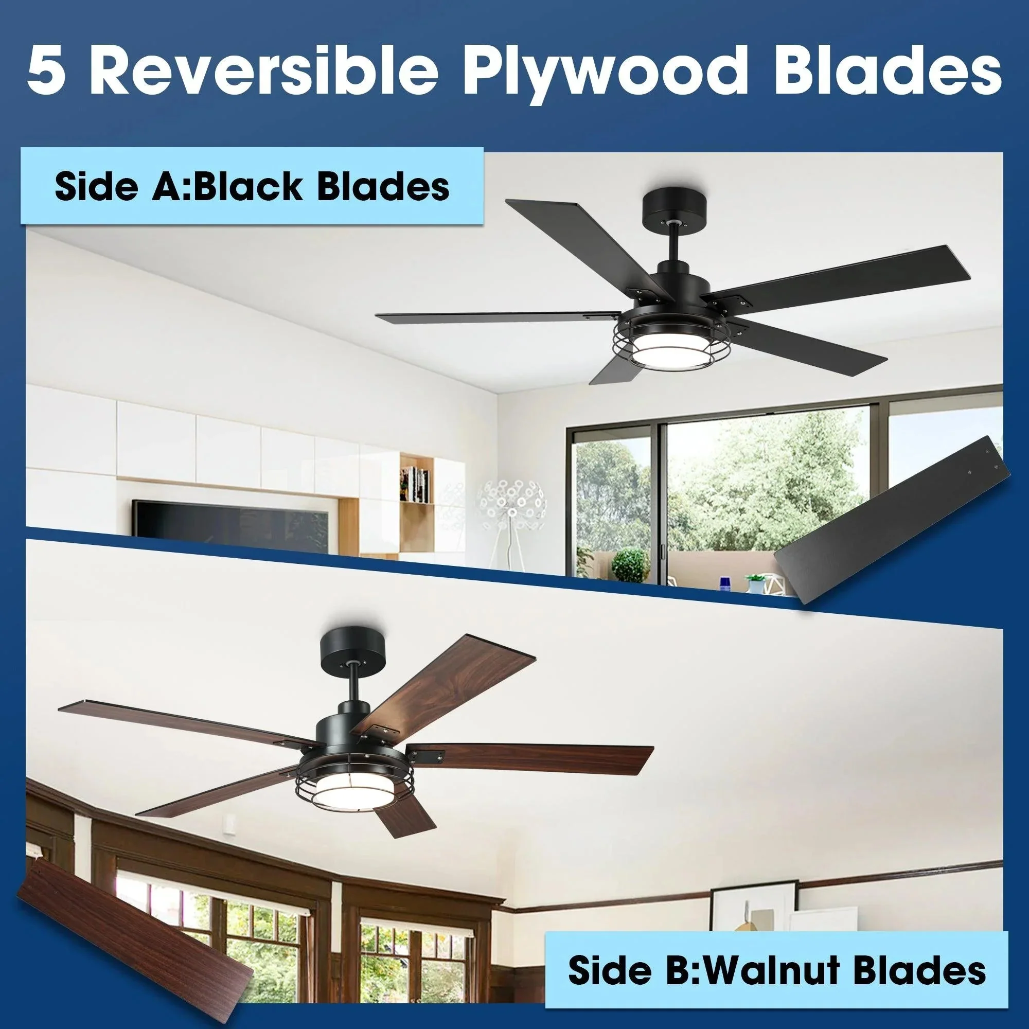 Parrot Uncle 52-Inch Bernice DC Motor Industrial Downrod Ceiling Fan with LED Light and Remote Control - Image 14