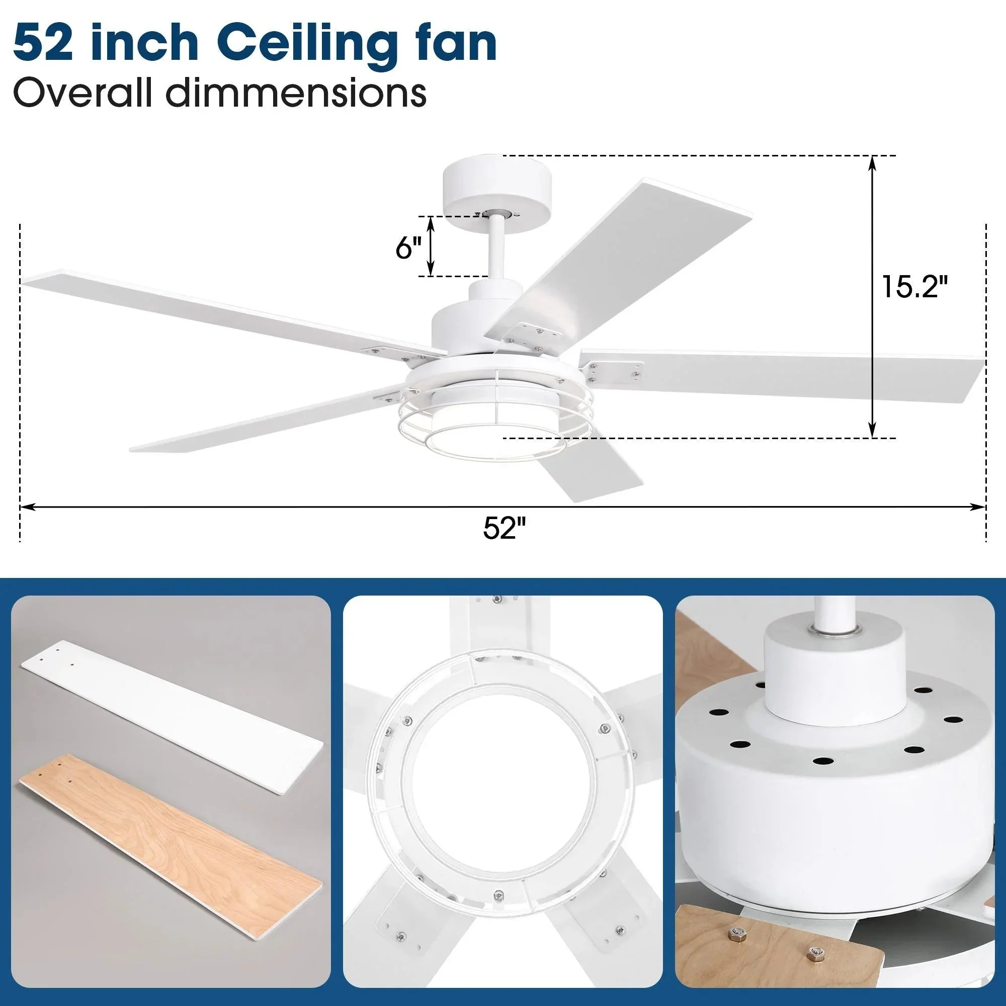 Parrot Uncle 52-Inch Bernice DC Motor Industrial Downrod Ceiling Fan with LED Light and Remote Control - Image 9
