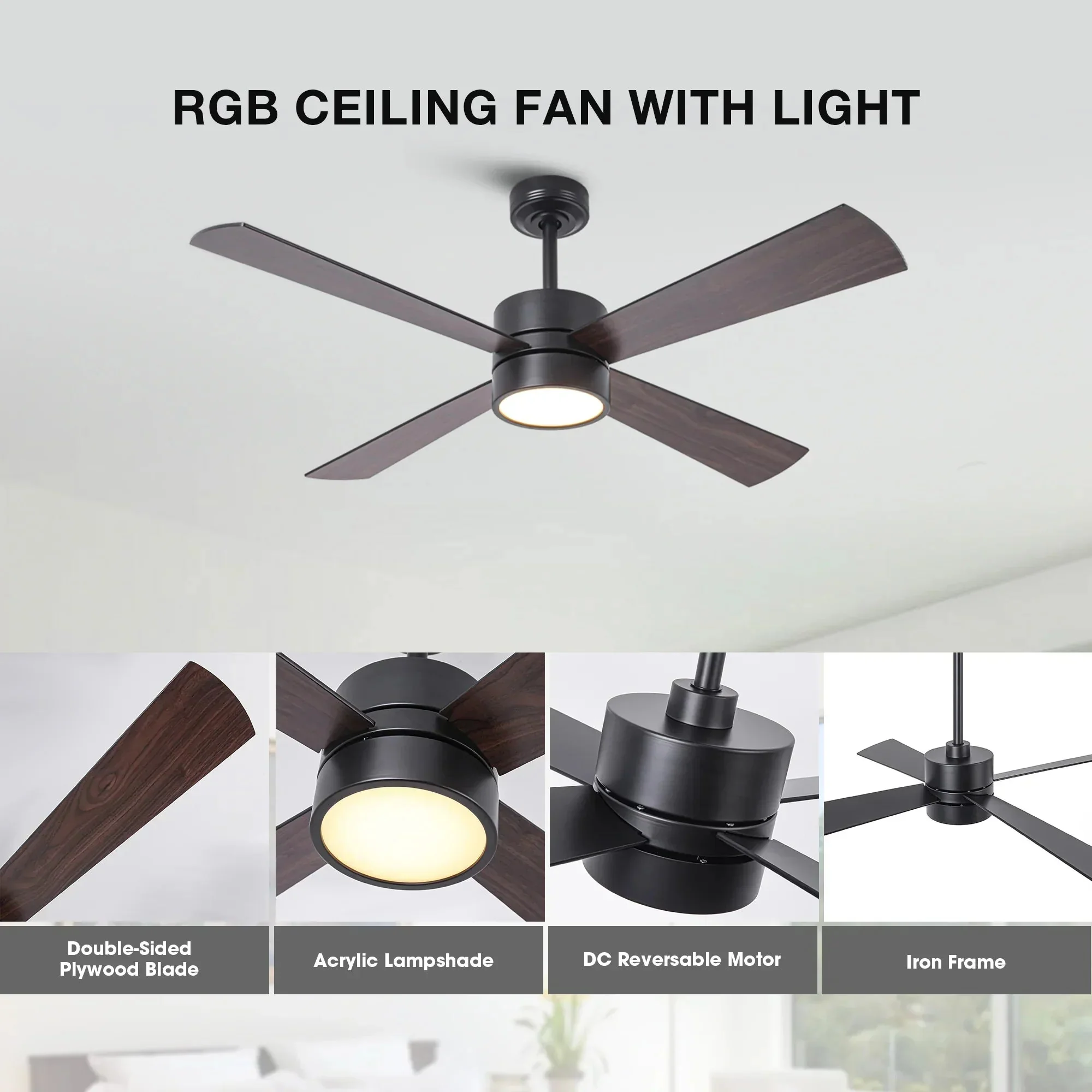 Parrot Uncle 52-Inch Bucholz Industrial Dimmable RGB LED Ceiling Fan with Remote and APP Control - Image 10