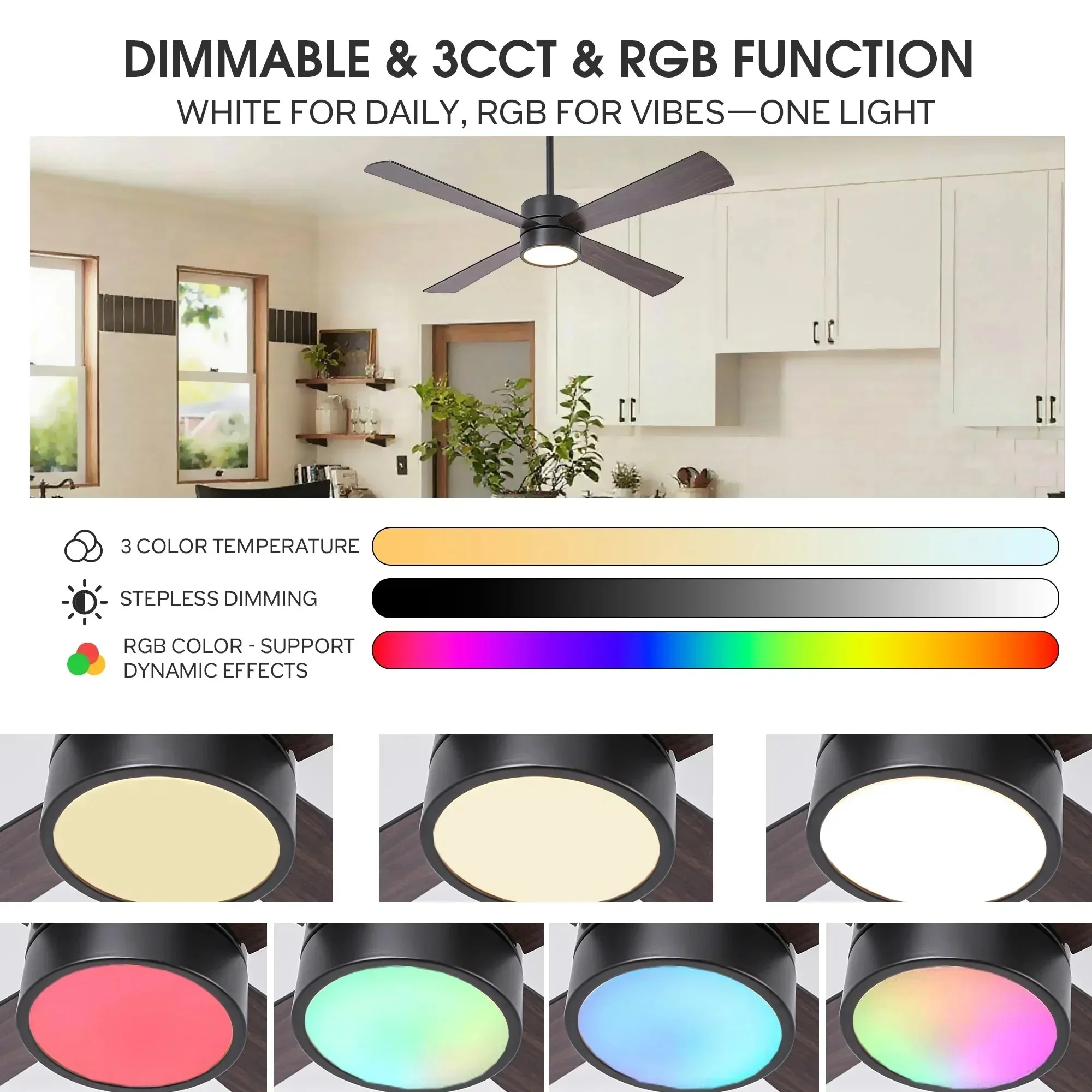Parrot Uncle 52-Inch Bucholz Industrial Dimmable RGB LED Ceiling Fan with Remote and APP Control - Image 11
