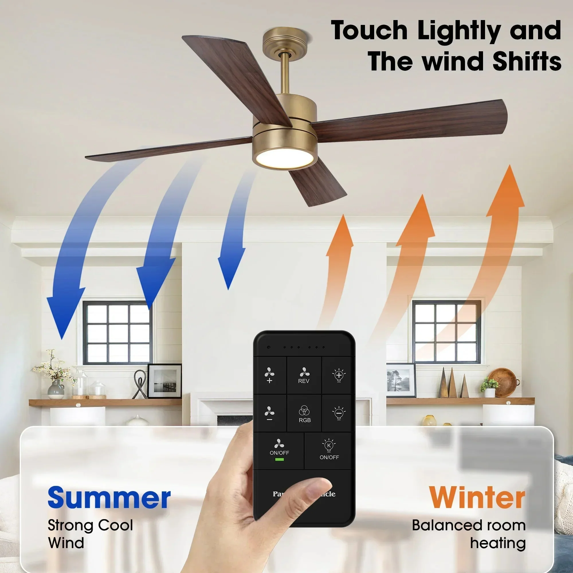 Parrot Uncle 52-Inch Bucholz Industrial Dimmable RGB LED Ceiling Fan with Remote and APP Control - Image 12