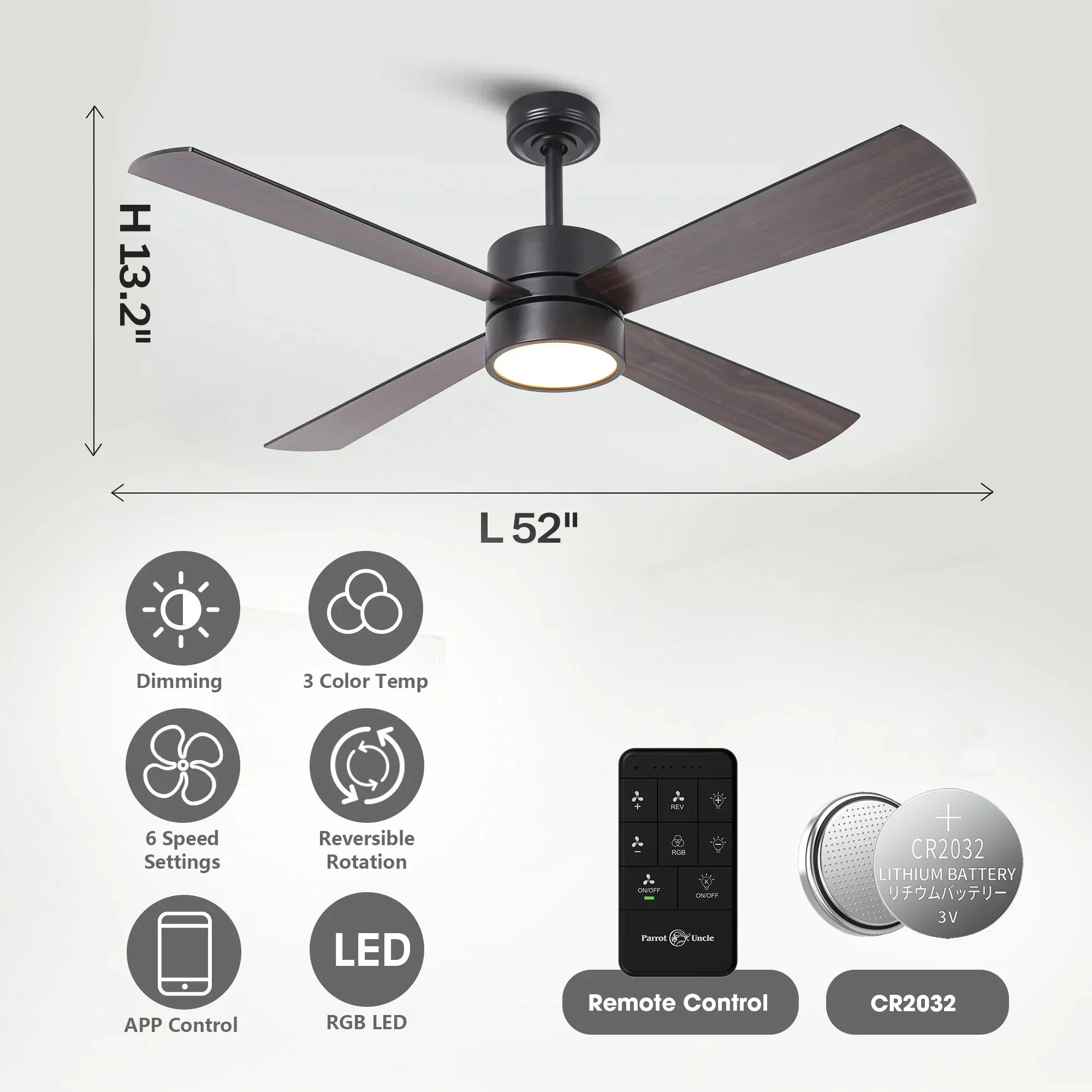 Parrot Uncle 52-Inch Bucholz Industrial Dimmable RGB LED Ceiling Fan with Remote and APP Control - Image 15