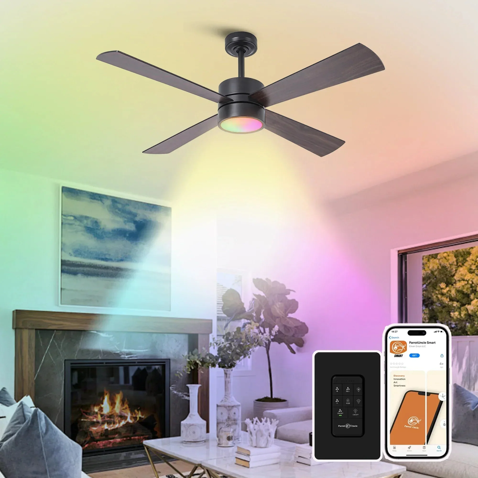 Parrot Uncle 52-Inch Bucholz Industrial Dimmable RGB LED Ceiling Fan with Remote and APP Control - Image 6