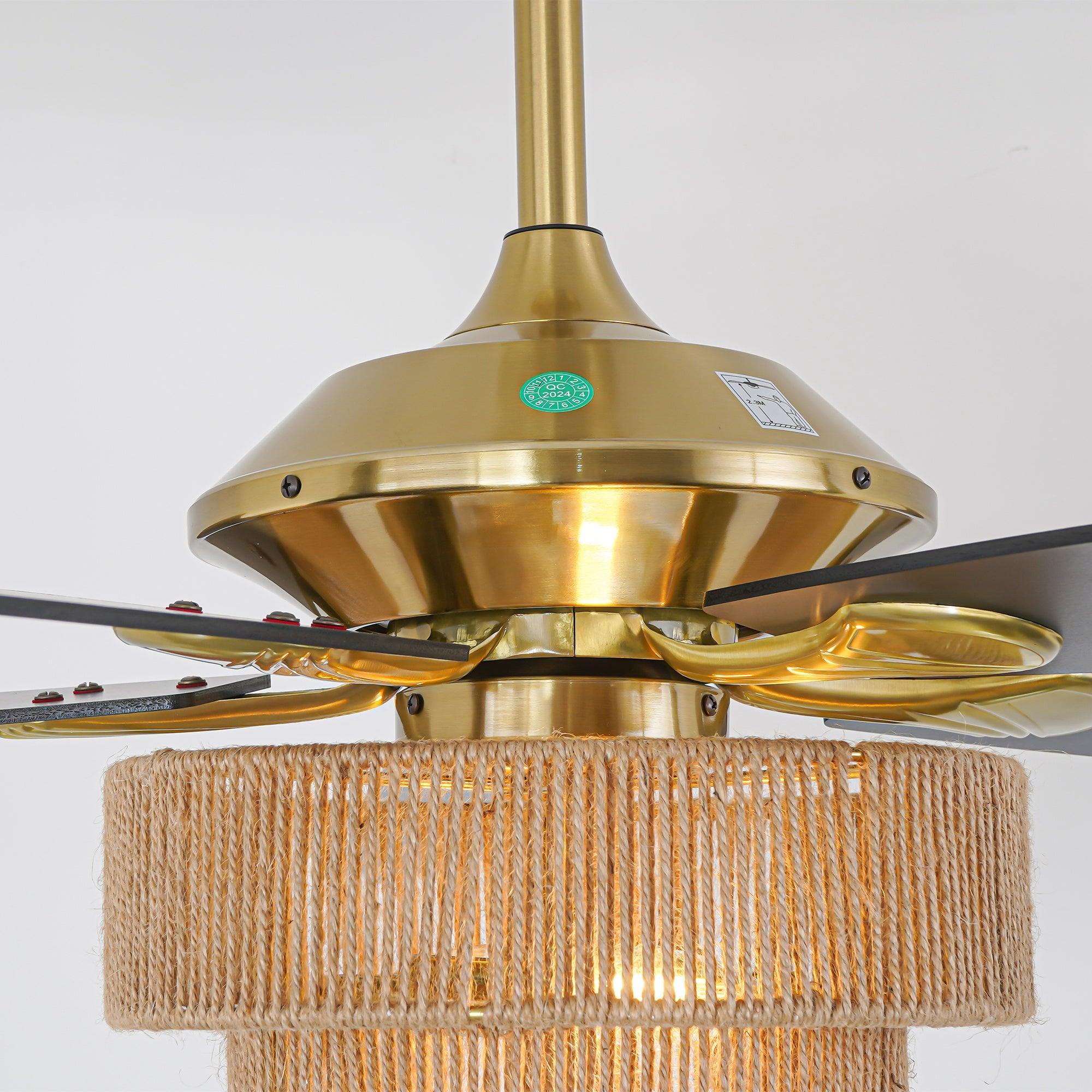 Parrot Uncle 52-Inch Danube Farmhouse DC Motor Golden Downrod Ceiling Fan with Light (F6391110V) - Image 12