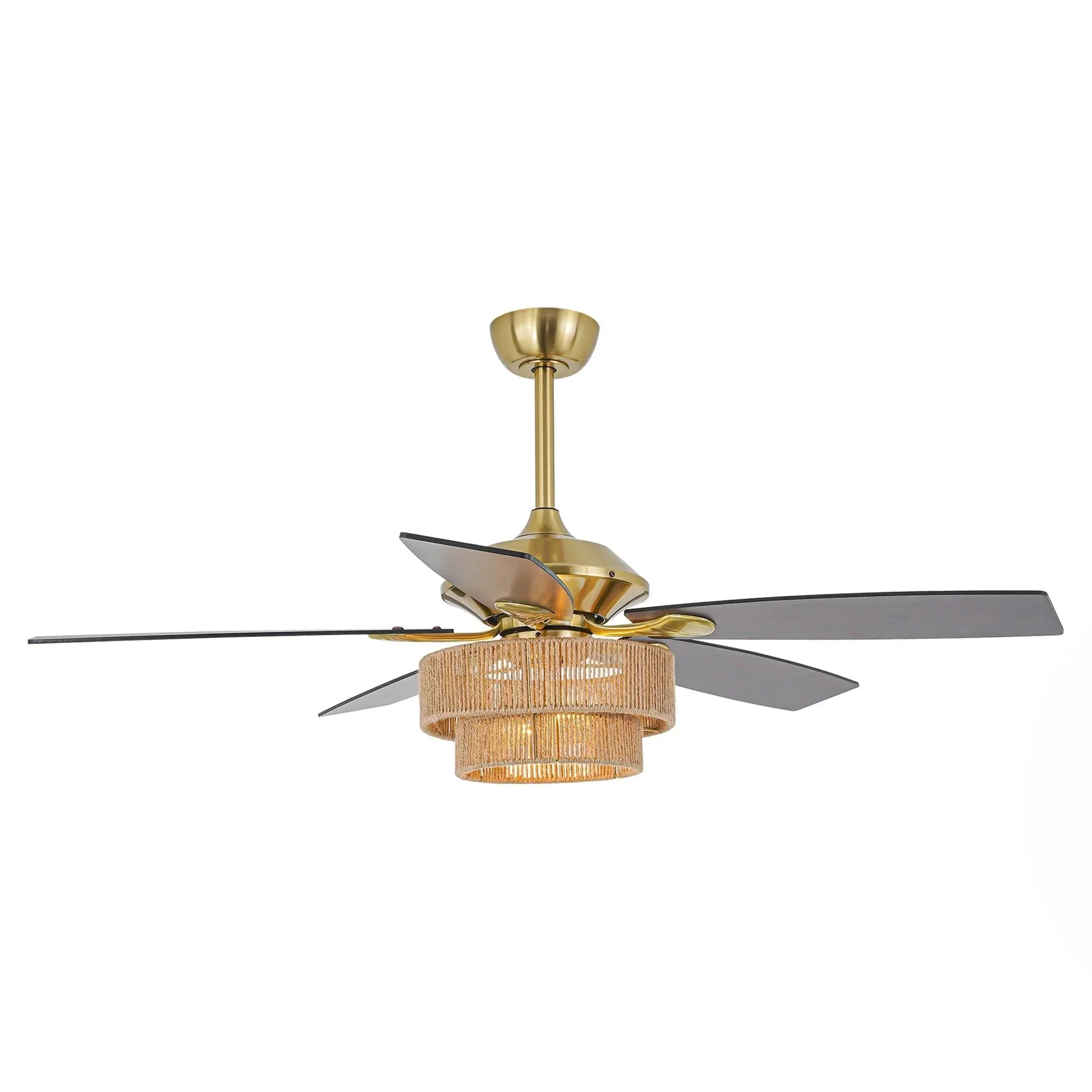 Parrot Uncle 52-Inch Danube Farmhouse DC Motor Golden Downrod Ceiling Fan with Light (F6391110V) - Image 17