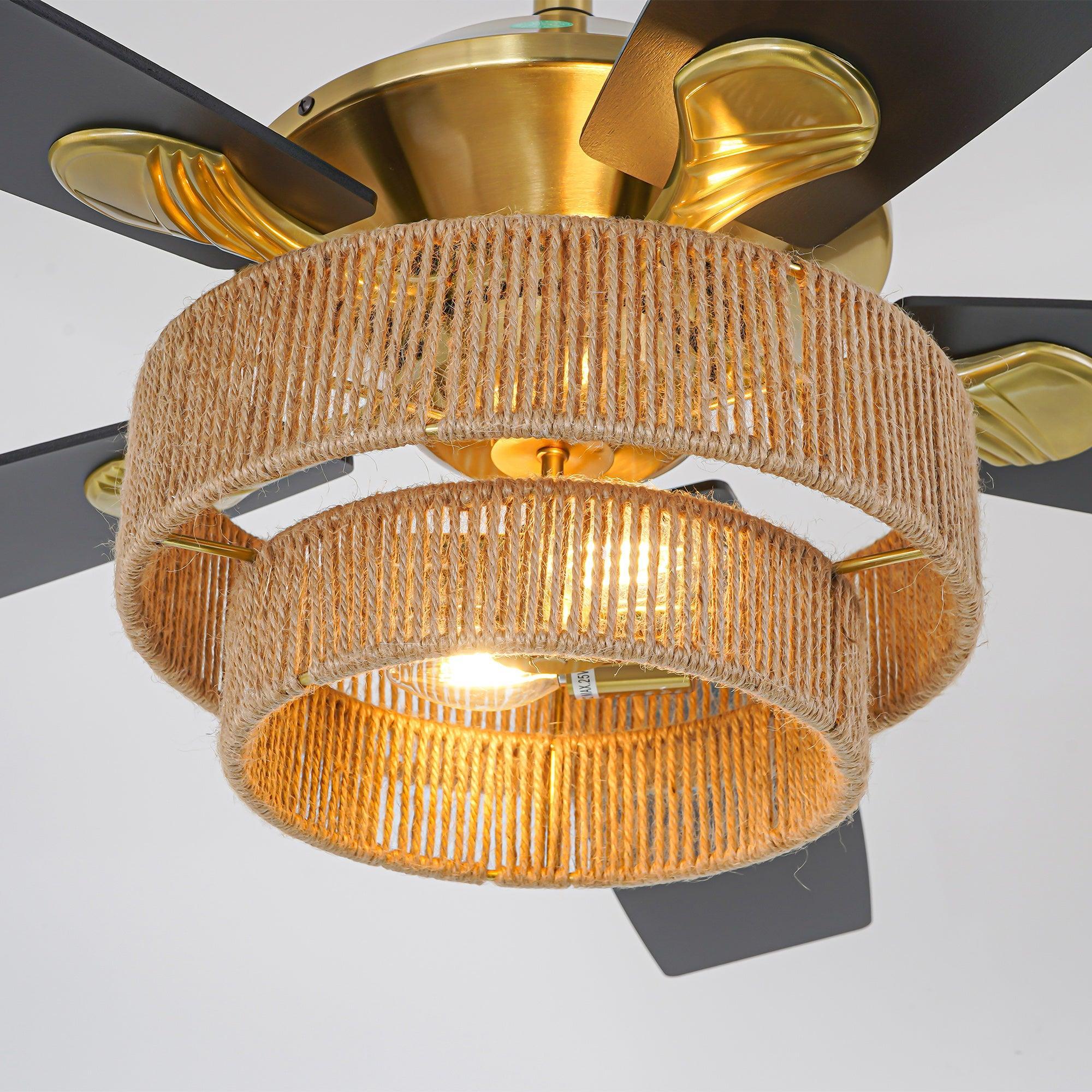 Parrot Uncle 52-Inch Danube Farmhouse DC Motor Golden Downrod Ceiling Fan with Light (F6391110V) - Image 3