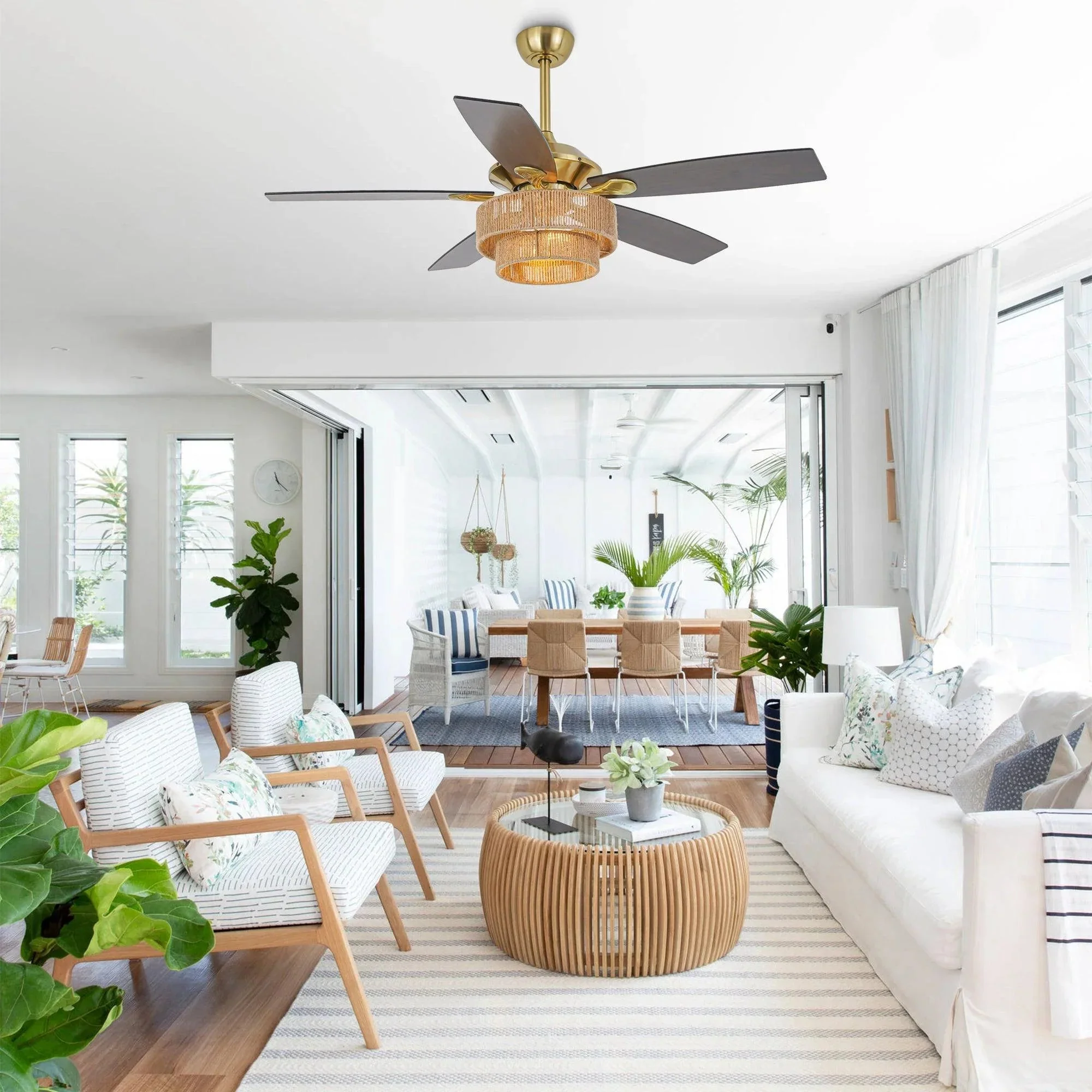 Parrot Uncle 52-Inch Danube Farmhouse DC Motor Golden Downrod Ceiling Fan with Light (F6391110V) - Image 4