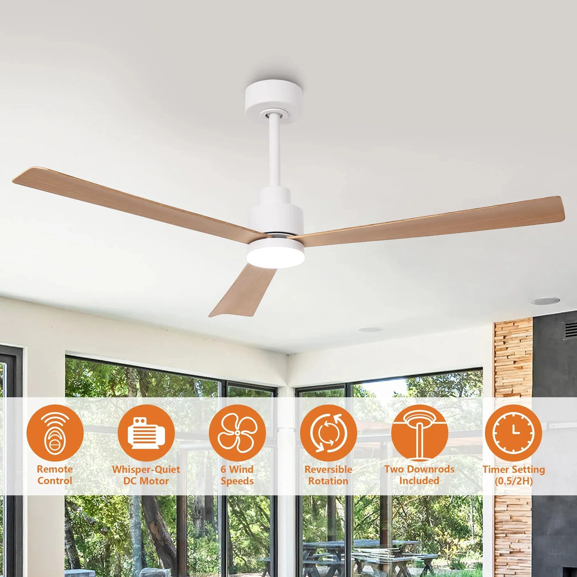 Parrot Uncle 52-Inch Dinah Modern Downrod Mount Ceiling Fan with Remote Control and LED Light - Image 10