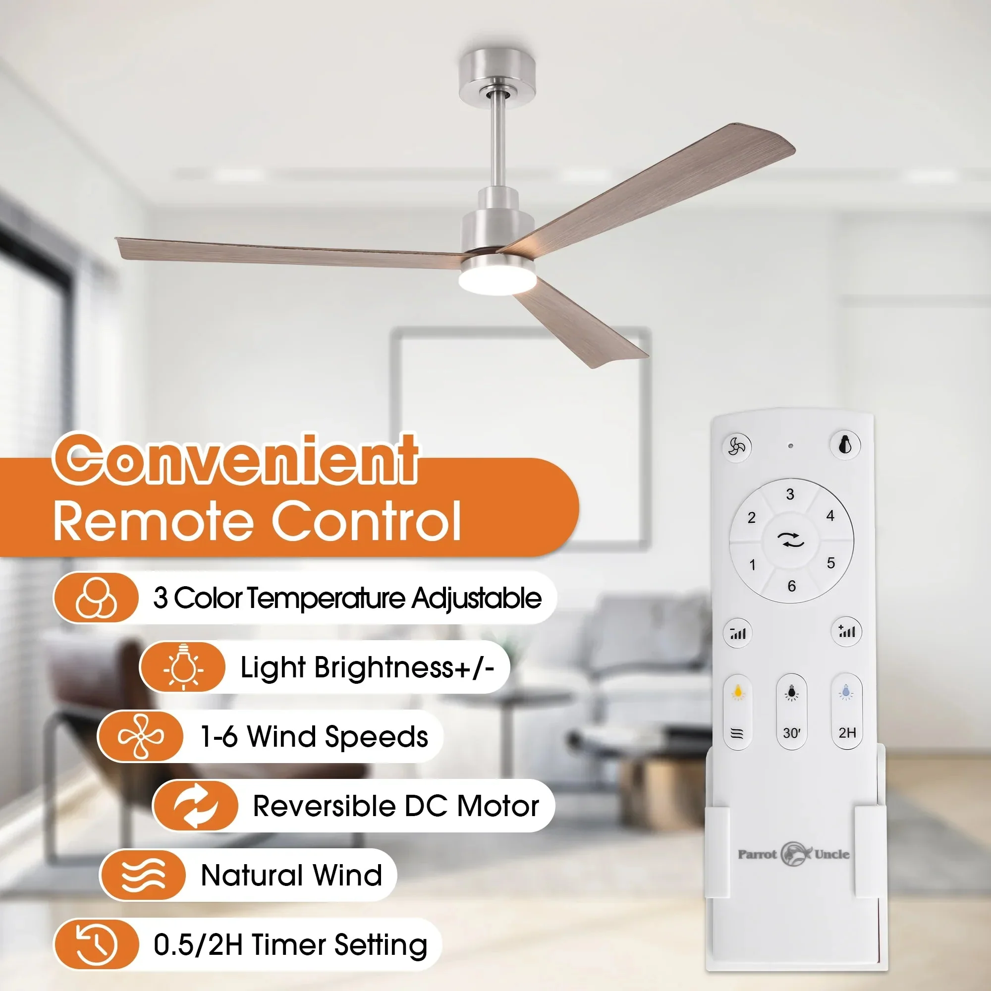Parrot Uncle 52-Inch Dinah Modern Downrod Mount Ceiling Fan with Remote Control and LED Light - Image 13