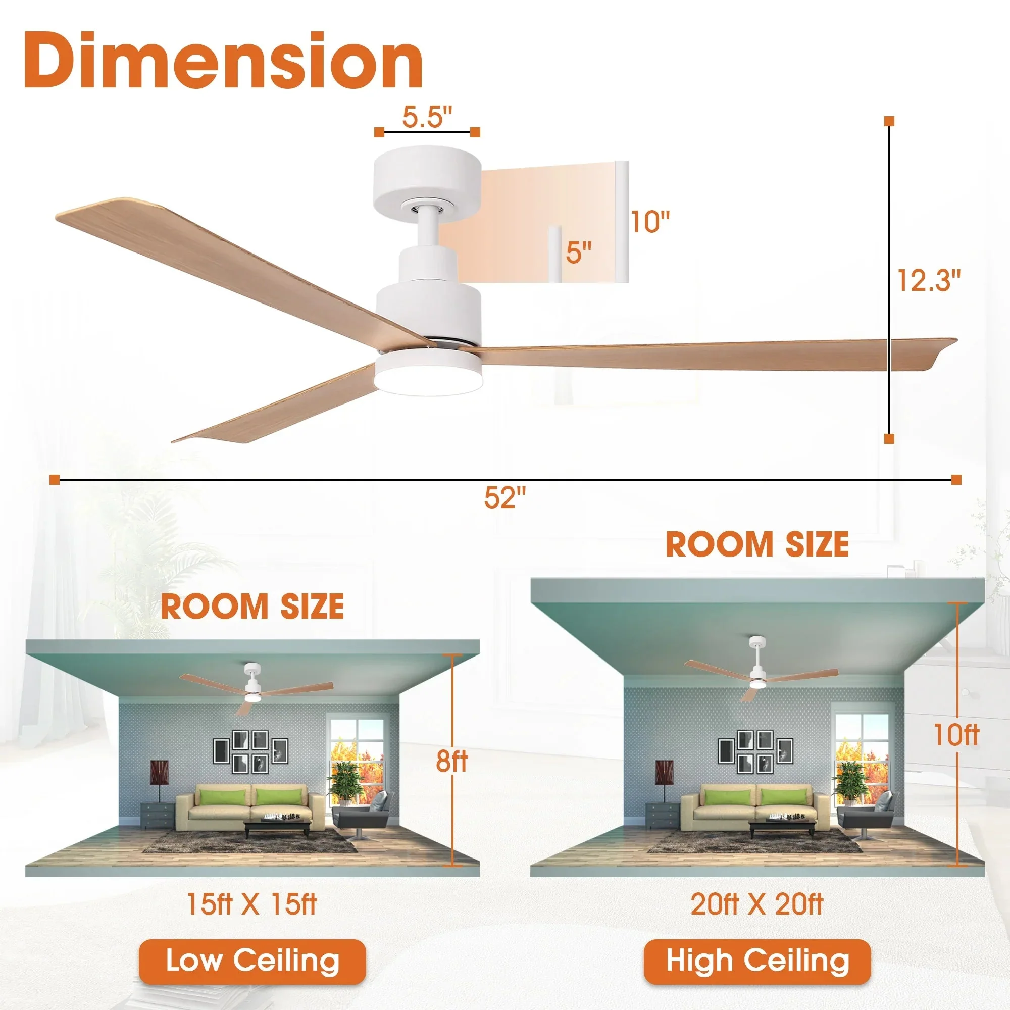 Parrot Uncle 52-Inch Dinah Modern Downrod Mount Ceiling Fan with Remote Control and LED Light - Image 14