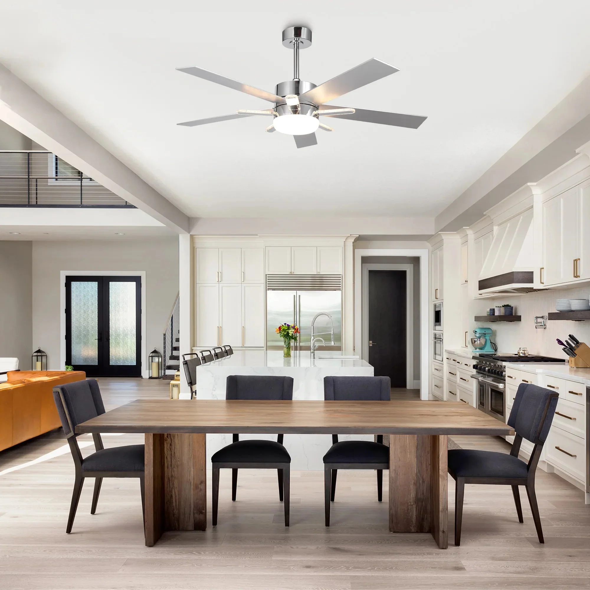 Parrot Uncle 52-Inch Double-sided Blades Modern Downrod Mount Ceiling Fan with Main/Side LED Light (F6013) - Image 3