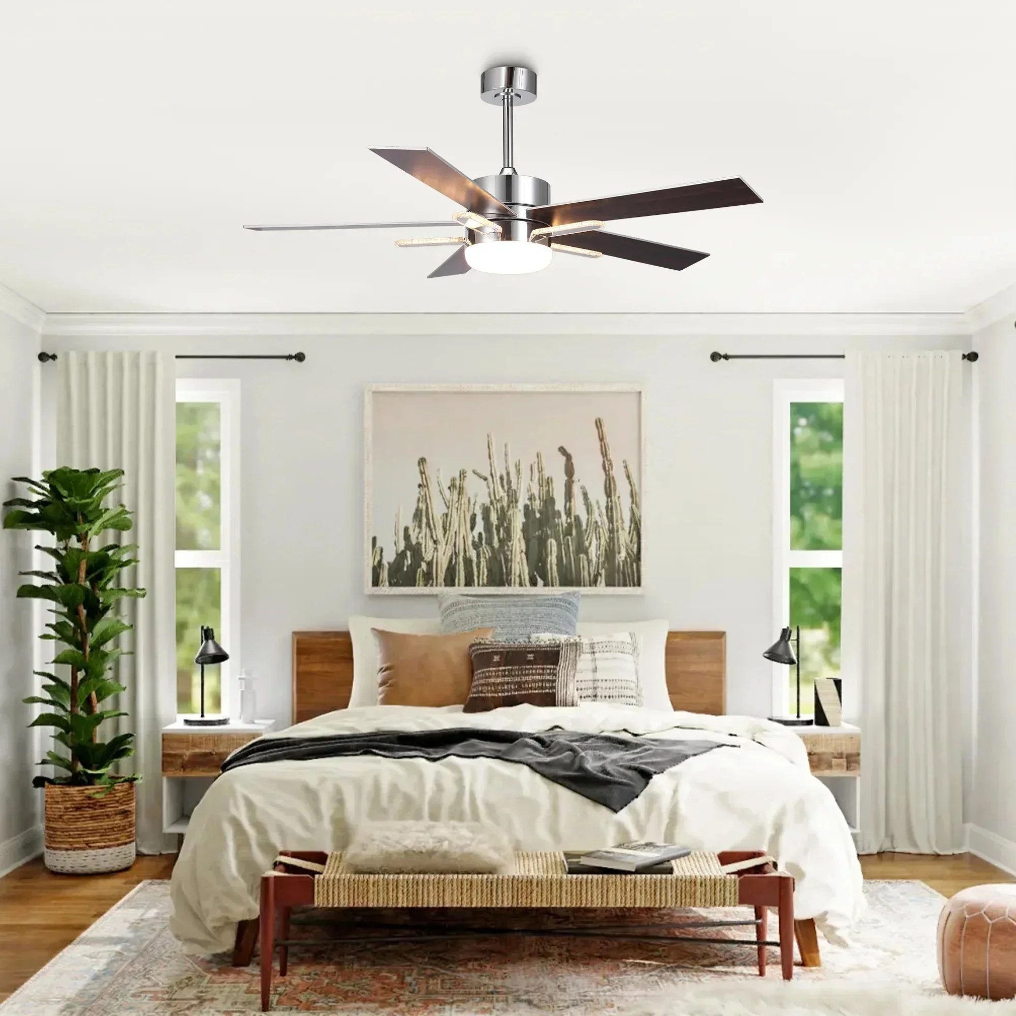 Parrot Uncle 52-Inch Double-sided Blades Modern Downrod Mount Ceiling Fan with Main/Side LED Light (F6013) - Image 4