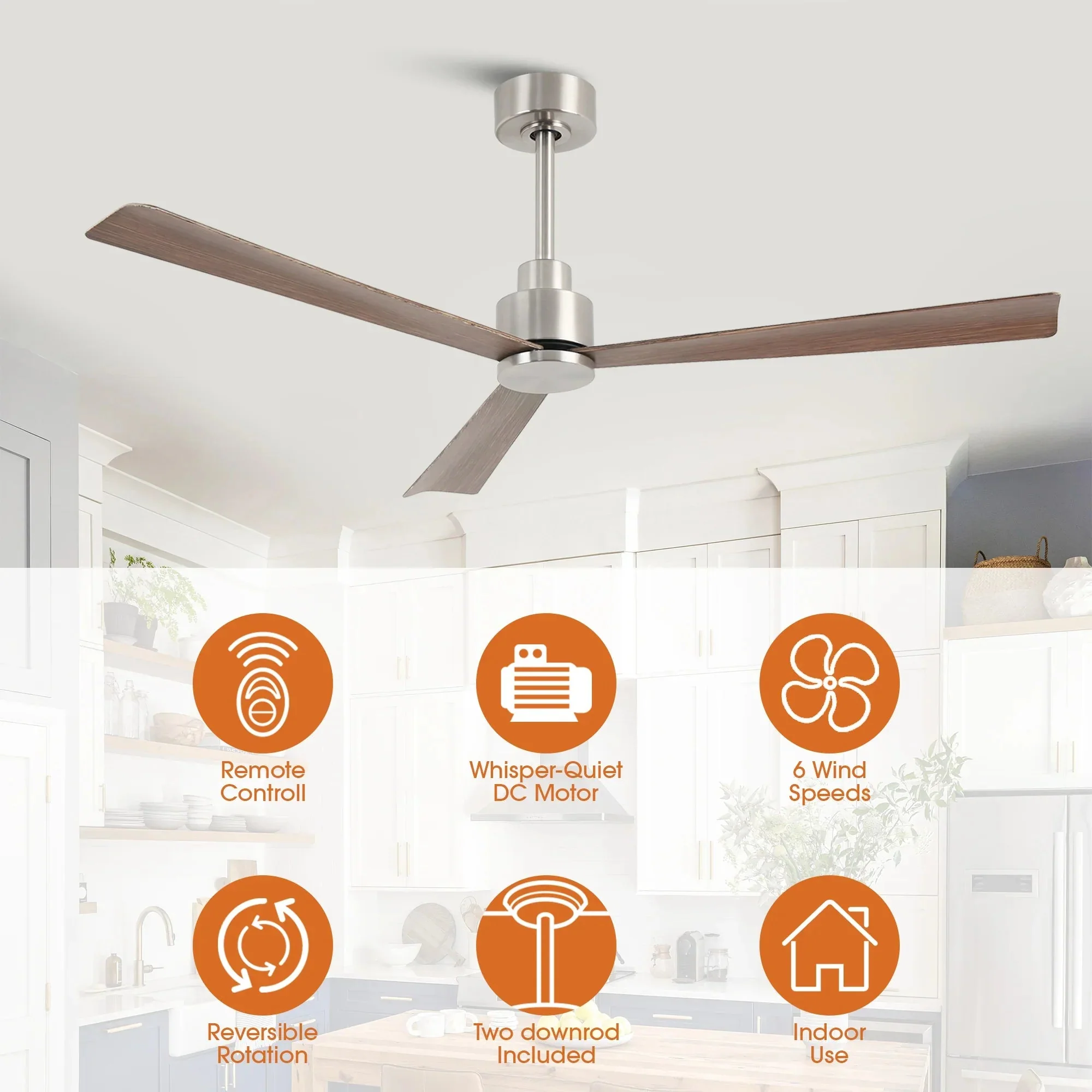 Parrot Uncle 52-Inch Esther 3-Blades Modern Downrod Mount Ceiling Fan with Remote Control - Image 10