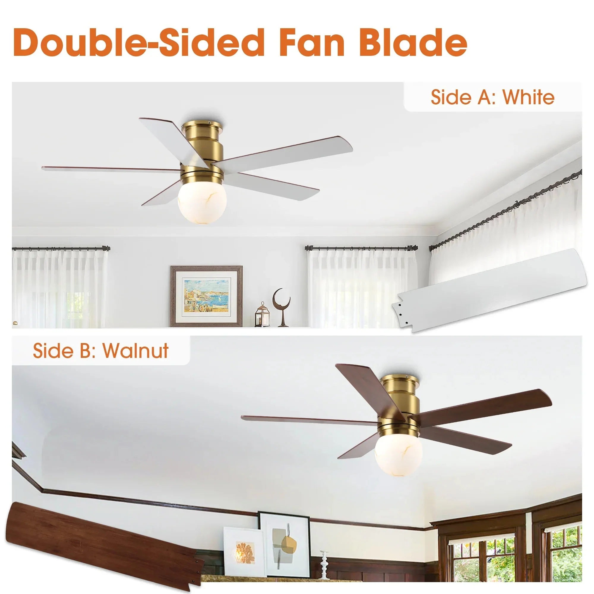 Parrot Uncle 52-Inch Fanny Double-Sided Blades Flush Mount LED Ceiling Fan with Remote Control (F6033GD) - Image 7