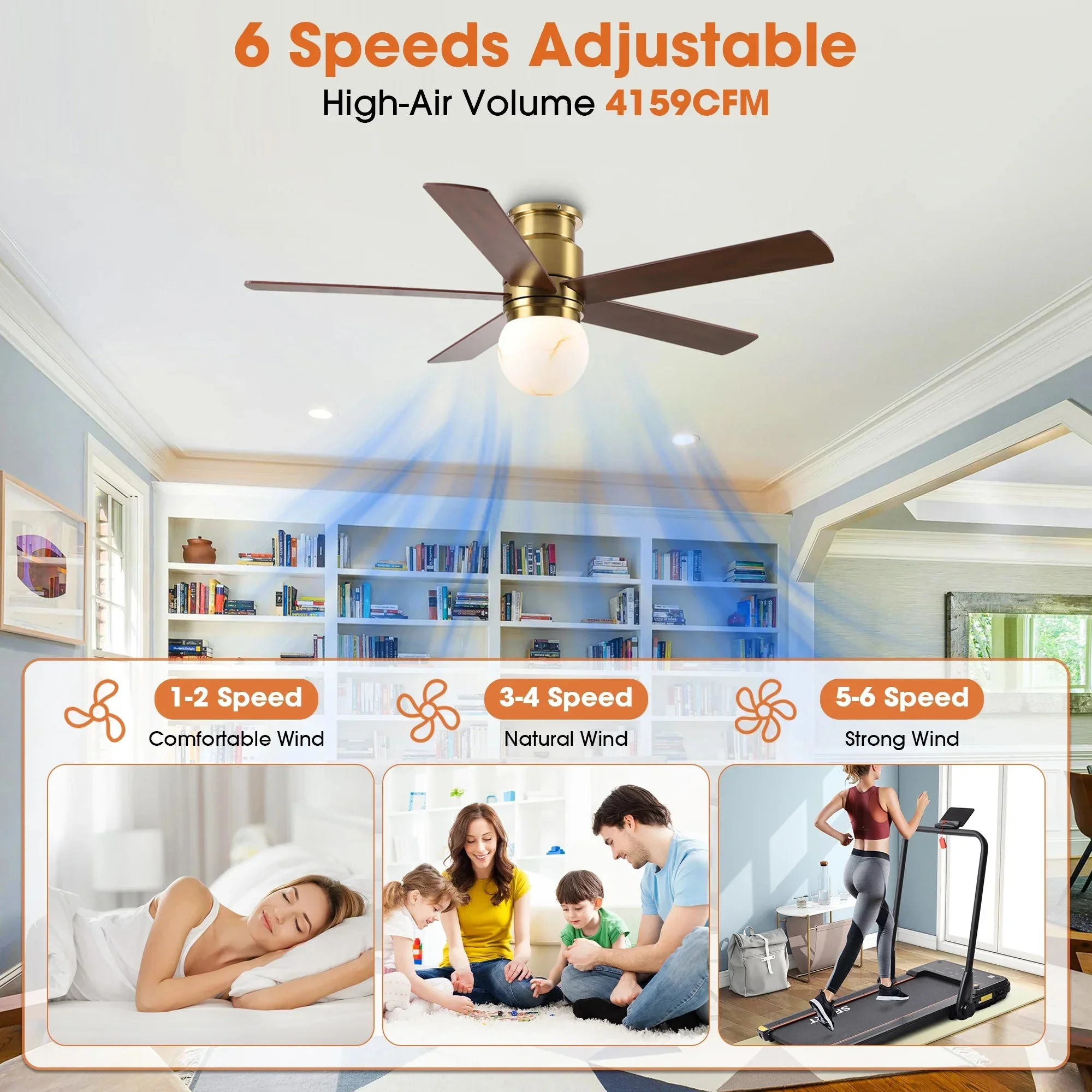 Parrot Uncle 52-Inch Fanny Double-Sided Blades Flush Mount LED Ceiling Fan with Remote Control (F6033GD) - Image 8
