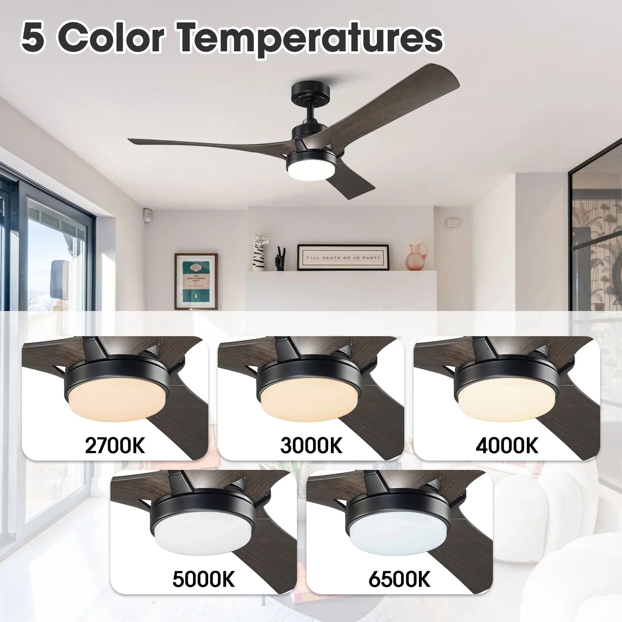 Parrot Uncle 52-Inch Ivy Industrial Downrod Mount LED Ceiling Fan with Remote Control (BBF6024BK) - Image 10
